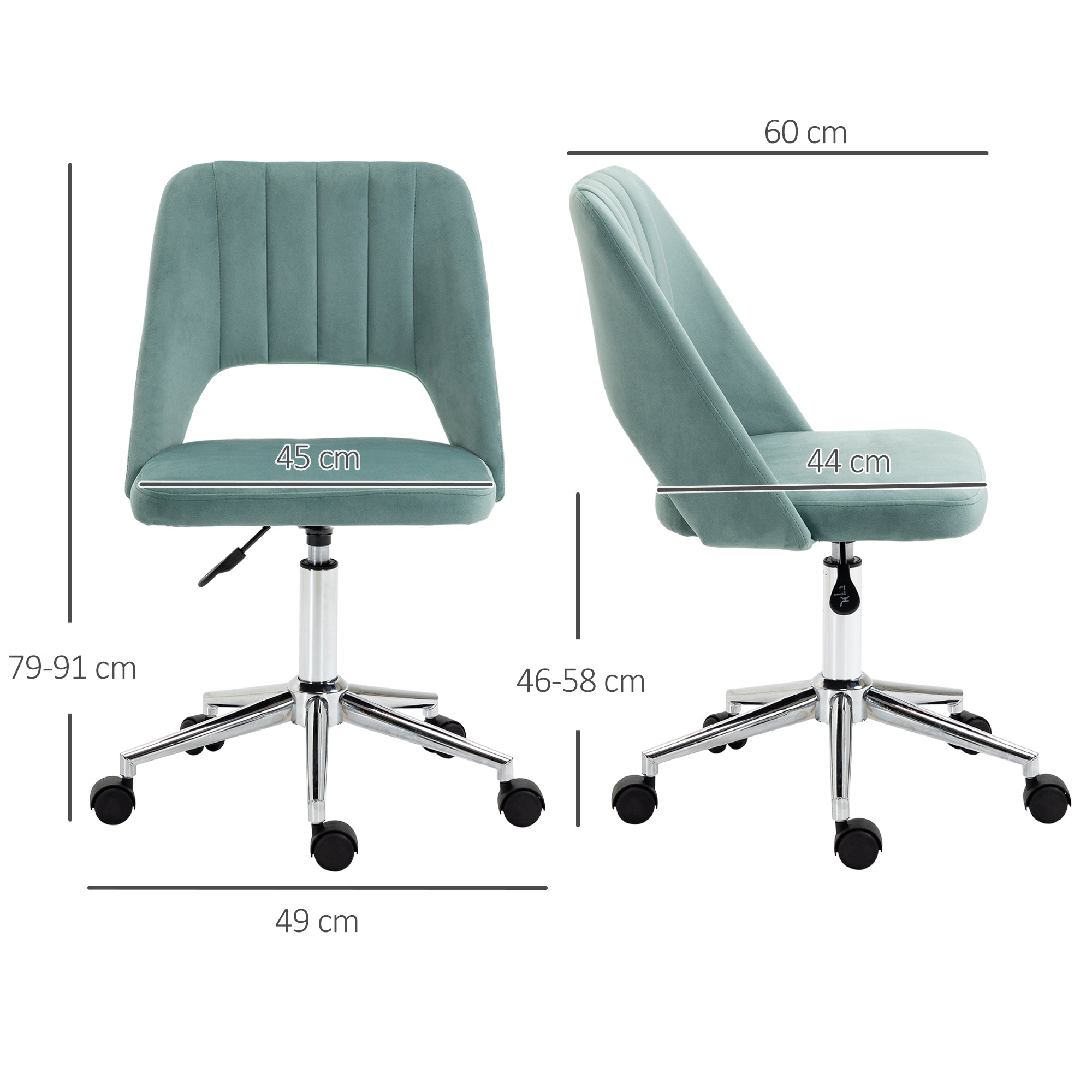 Vinsetto Desk Chair, Adjustable Swivel Office without Armrests, Green Velvet