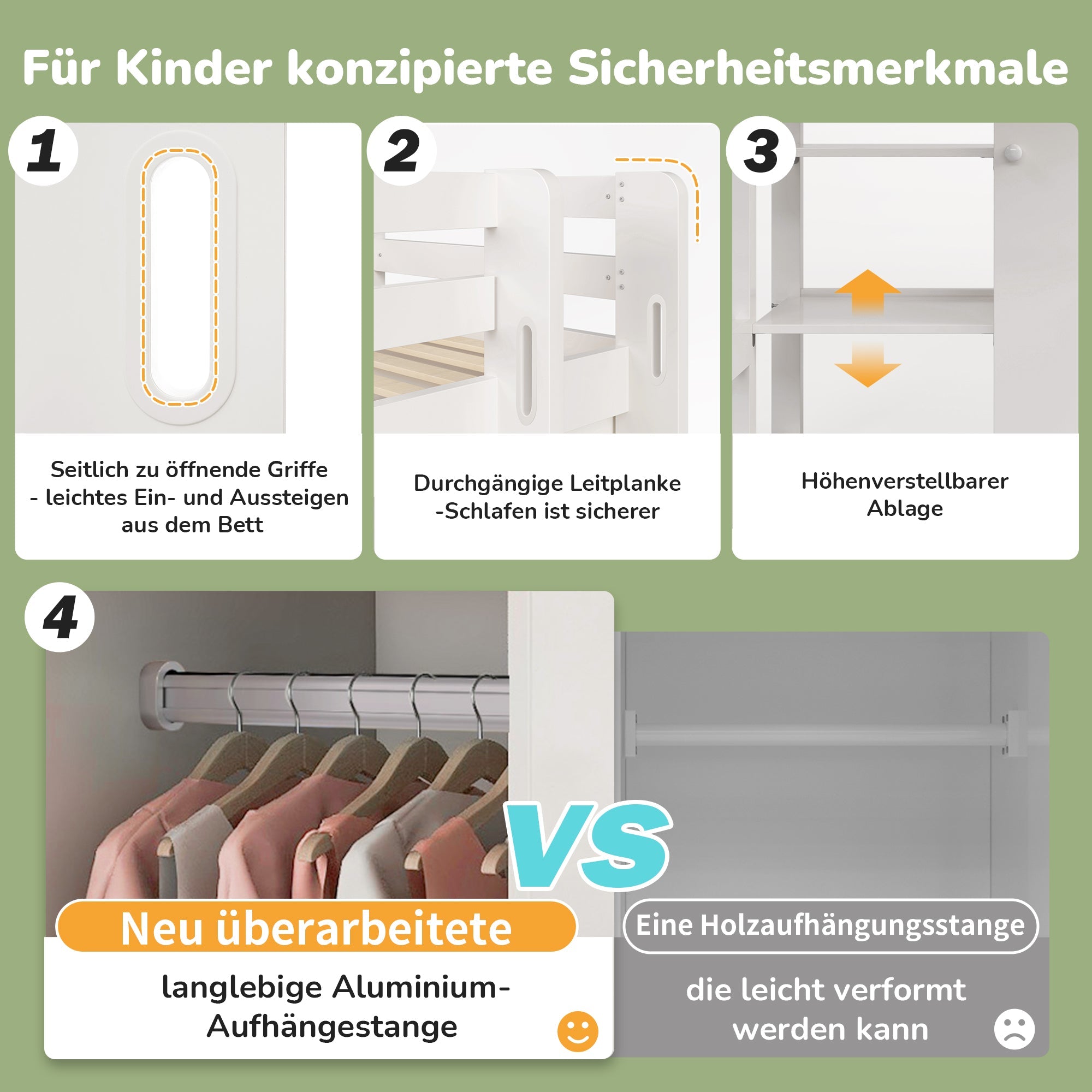Children's Loft Bed, 90x200 cm Single with Wardrobe & 6 Shelves, White