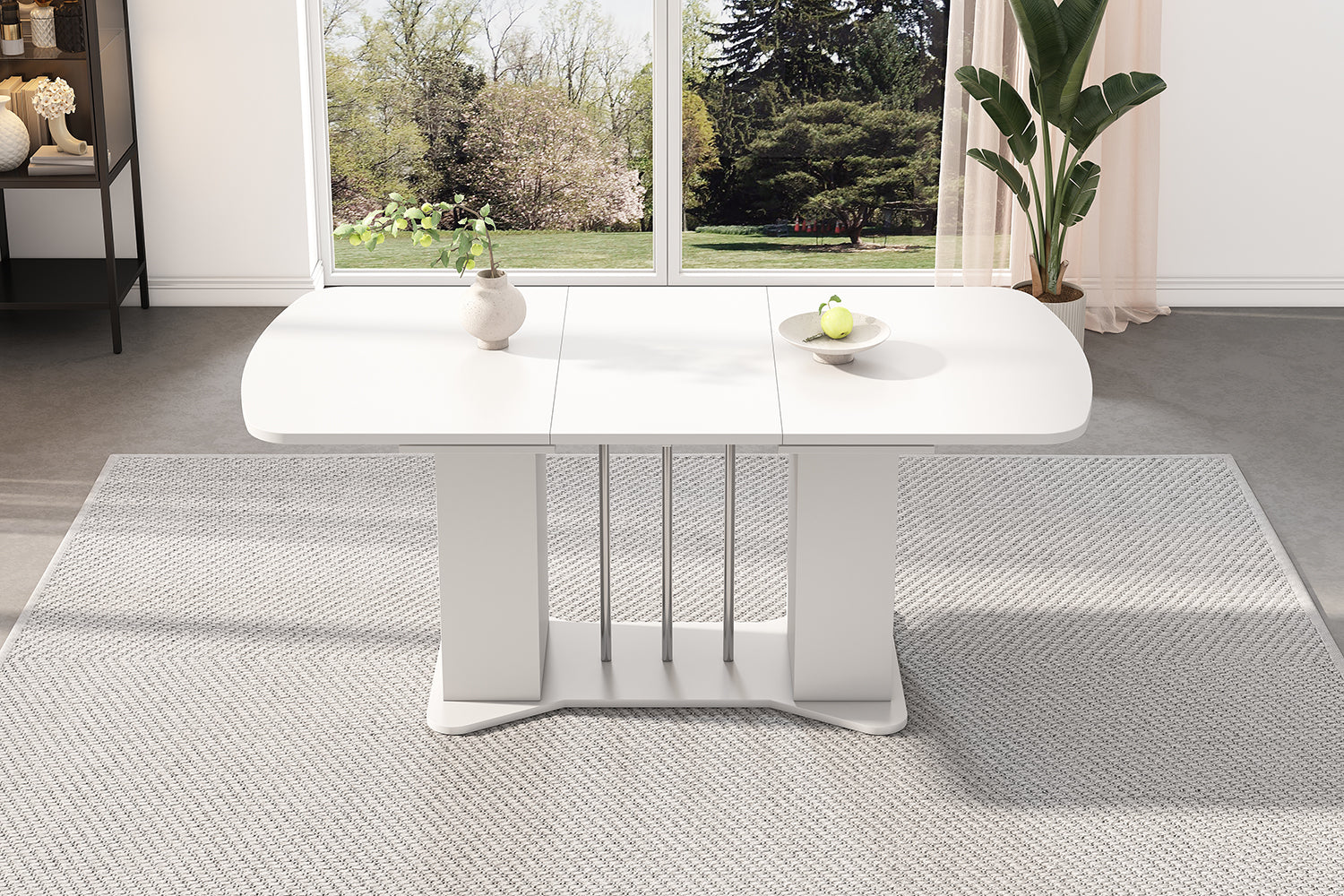 Extendable Dining Table 120/160x80cm Modern Storage - White/Silver Legs