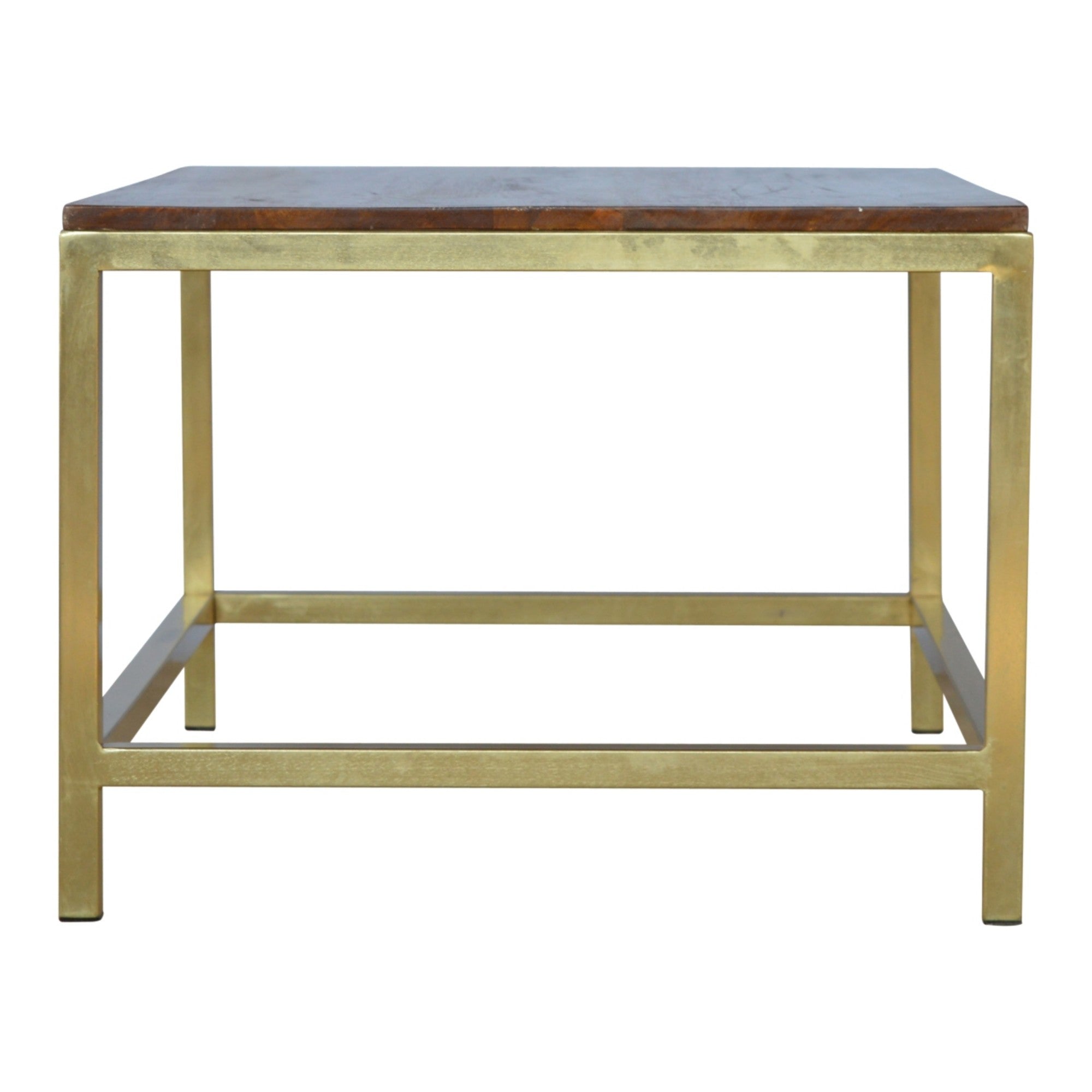 Solid Wood Coffee Table - Rectangle Brass Gold - Gold and Dark Brown