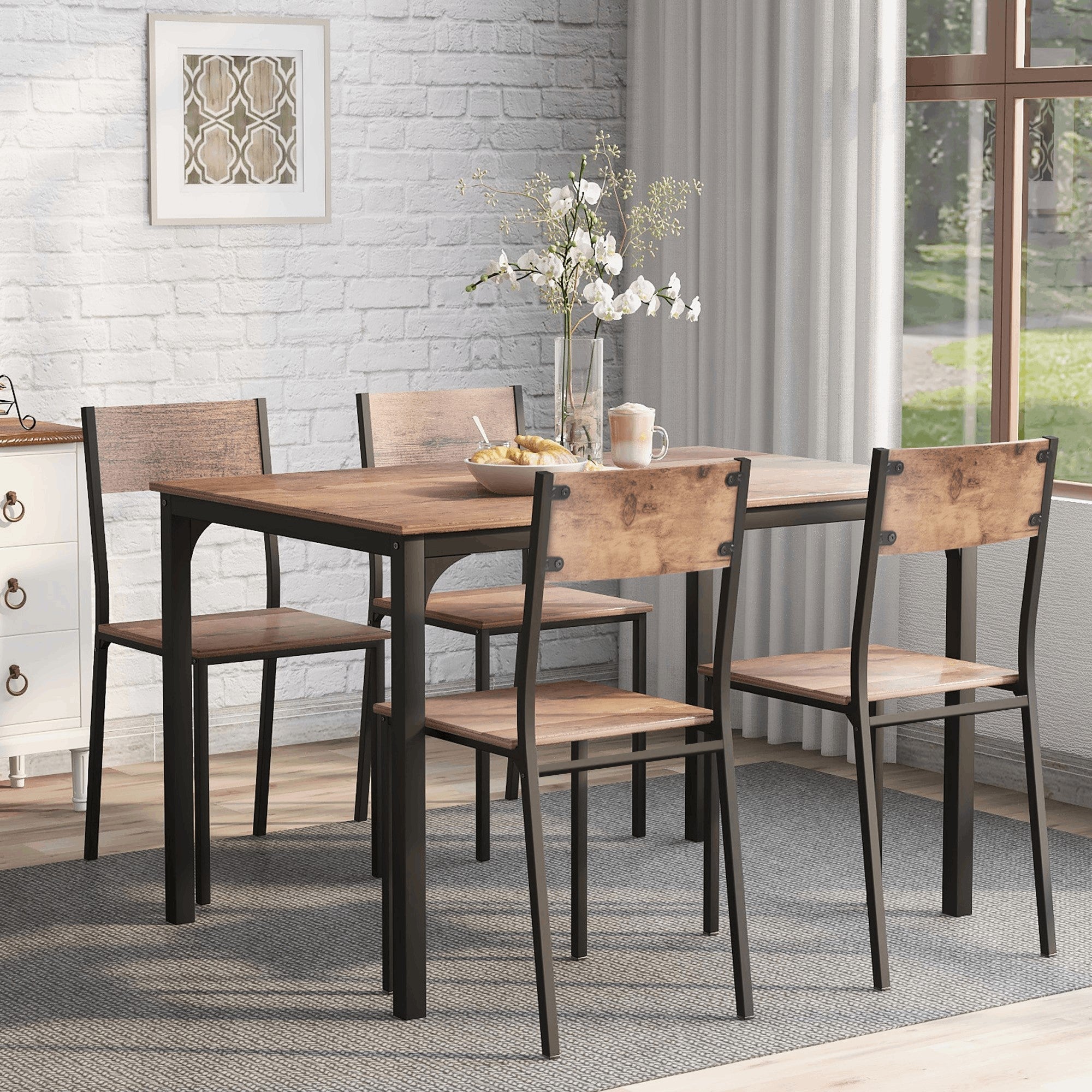 Dining Set Table with 4 Chairs Multi-Use - Vintage Brown