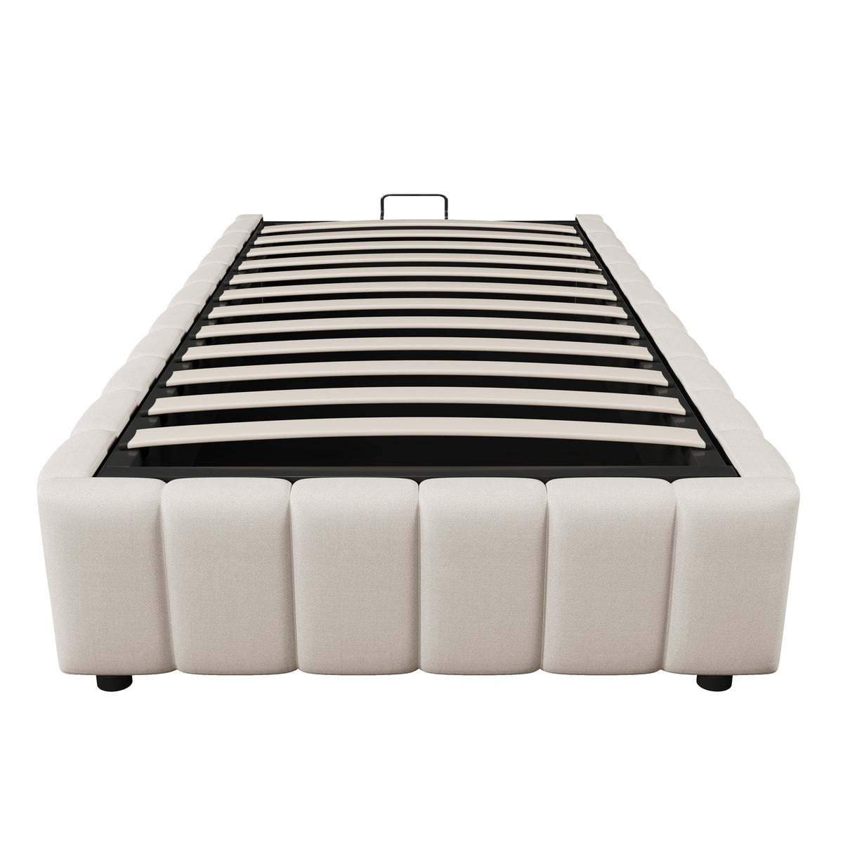 Upholstered Bed 90x200cm Hydraulic Storage - Beige
