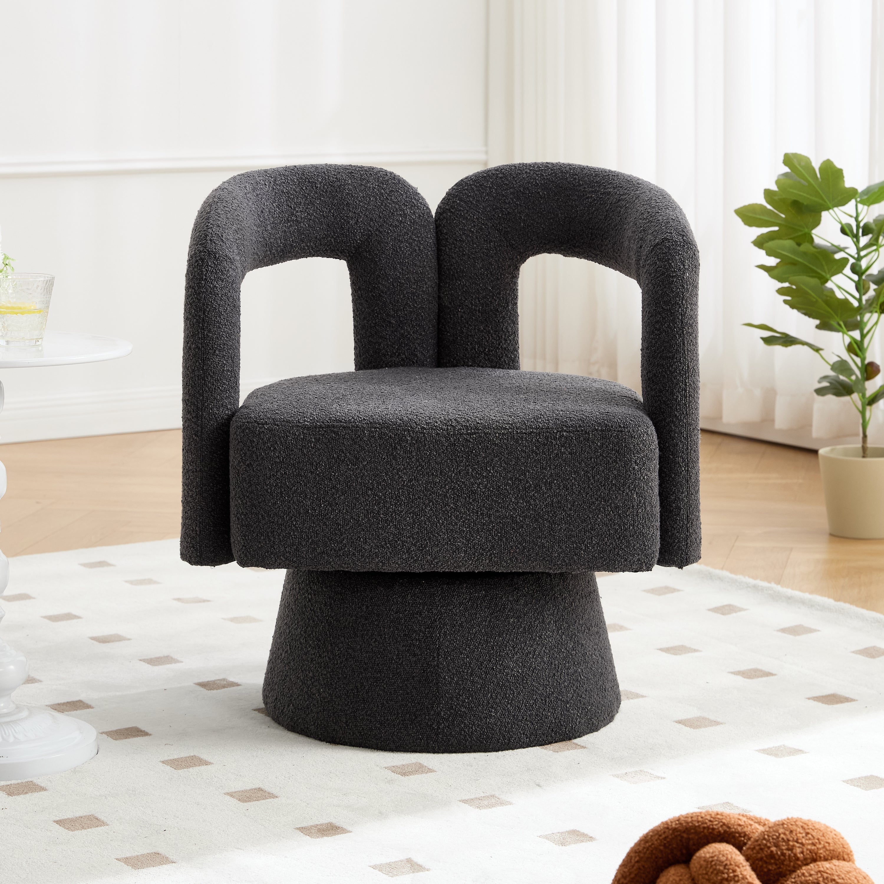 Cuddle Barrel Accent Chair, 360-Degree Rotating Fluffy Fabric, Dark Gray