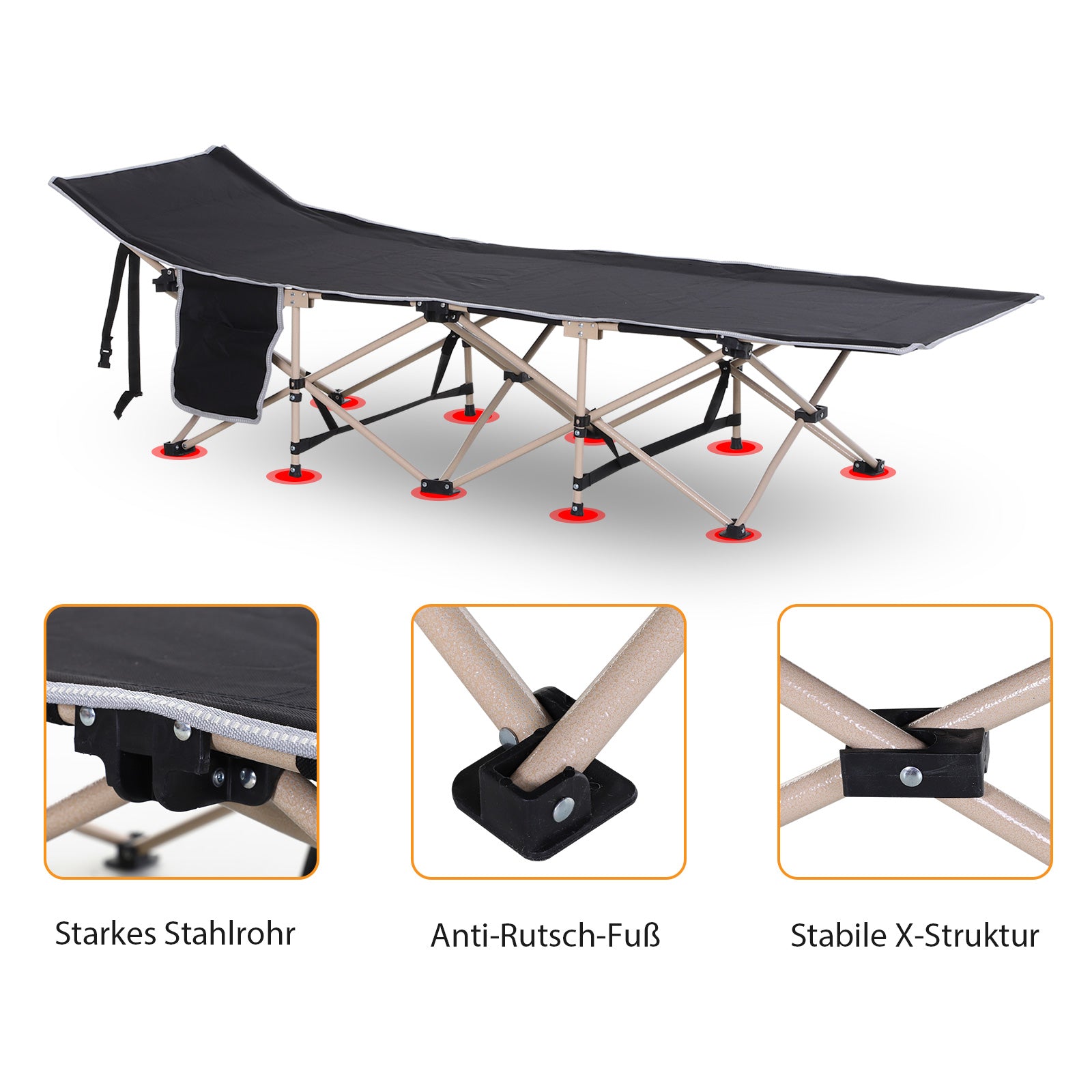 Feldbett, klappbar, 190x68x52 cm Oxford Schwarz
