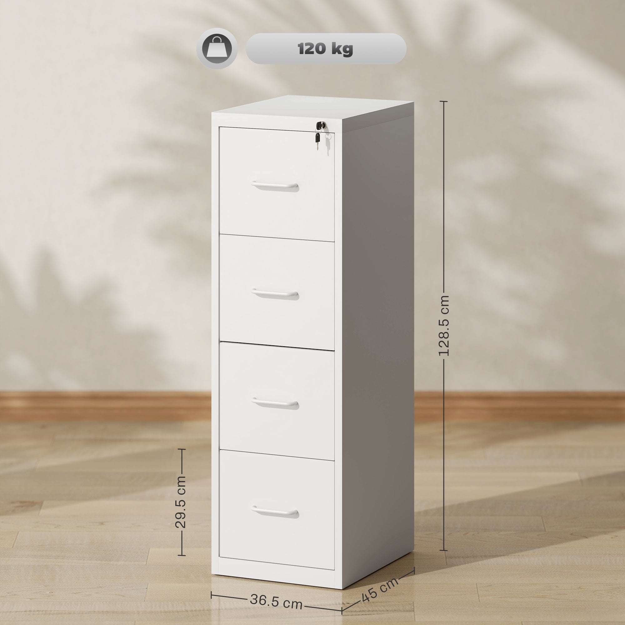 Four-Drawer Filing Cabinet Modern Steel White