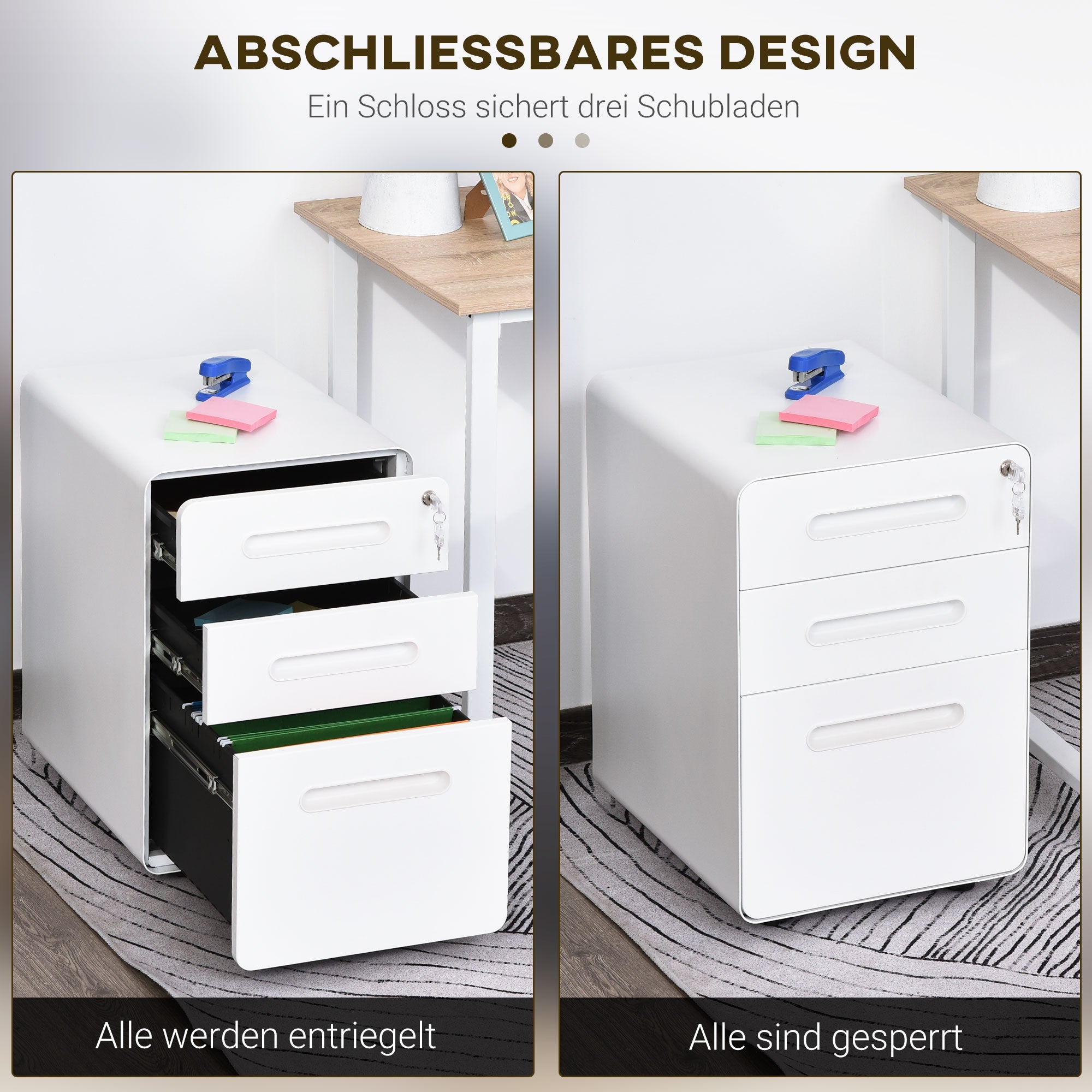 Vinsetto Filing Cabinet with 3 Drawers, Steel, White