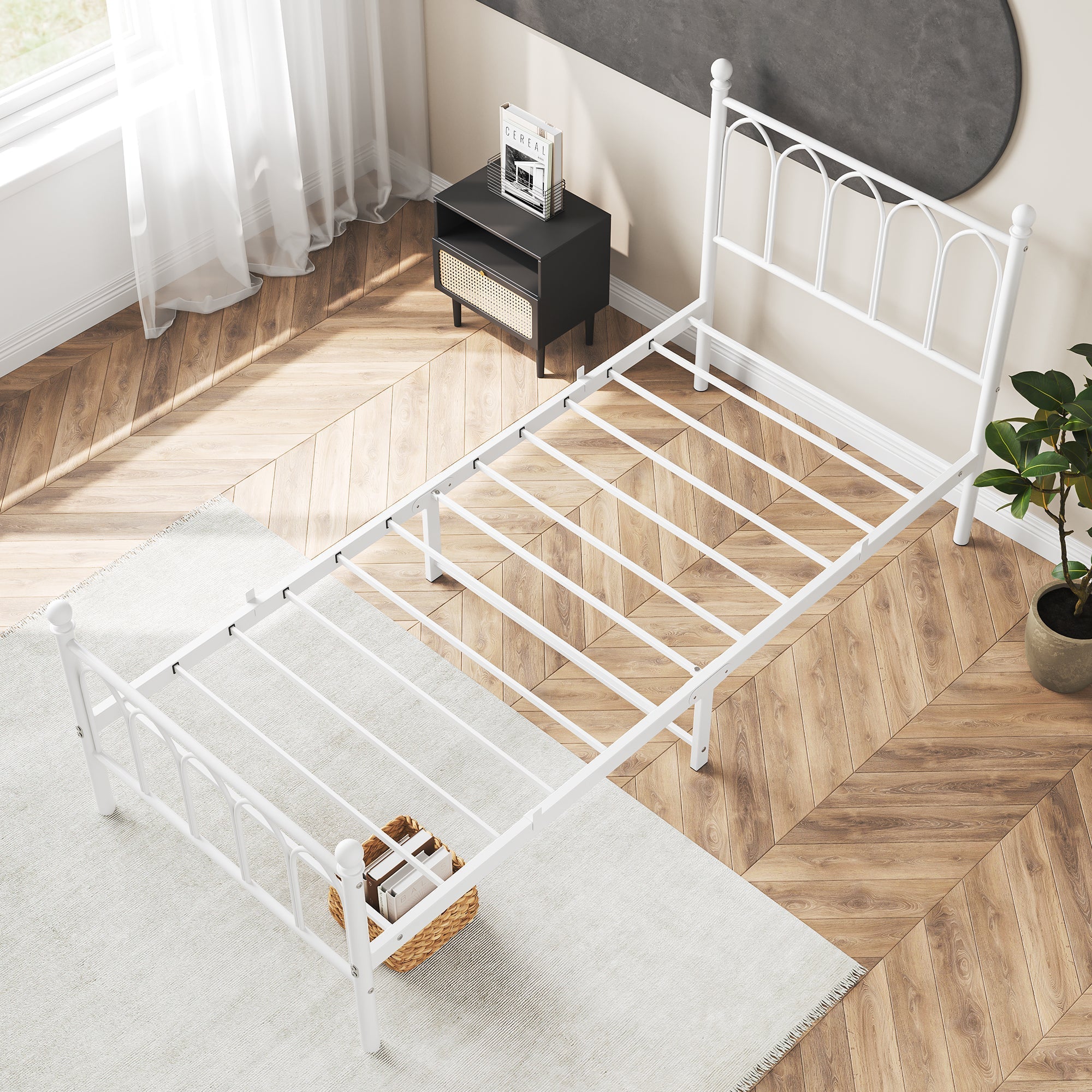 Metal Bed Frame 90x200cm Vintage Headboard Footboard Under-Bed Storage - Steel