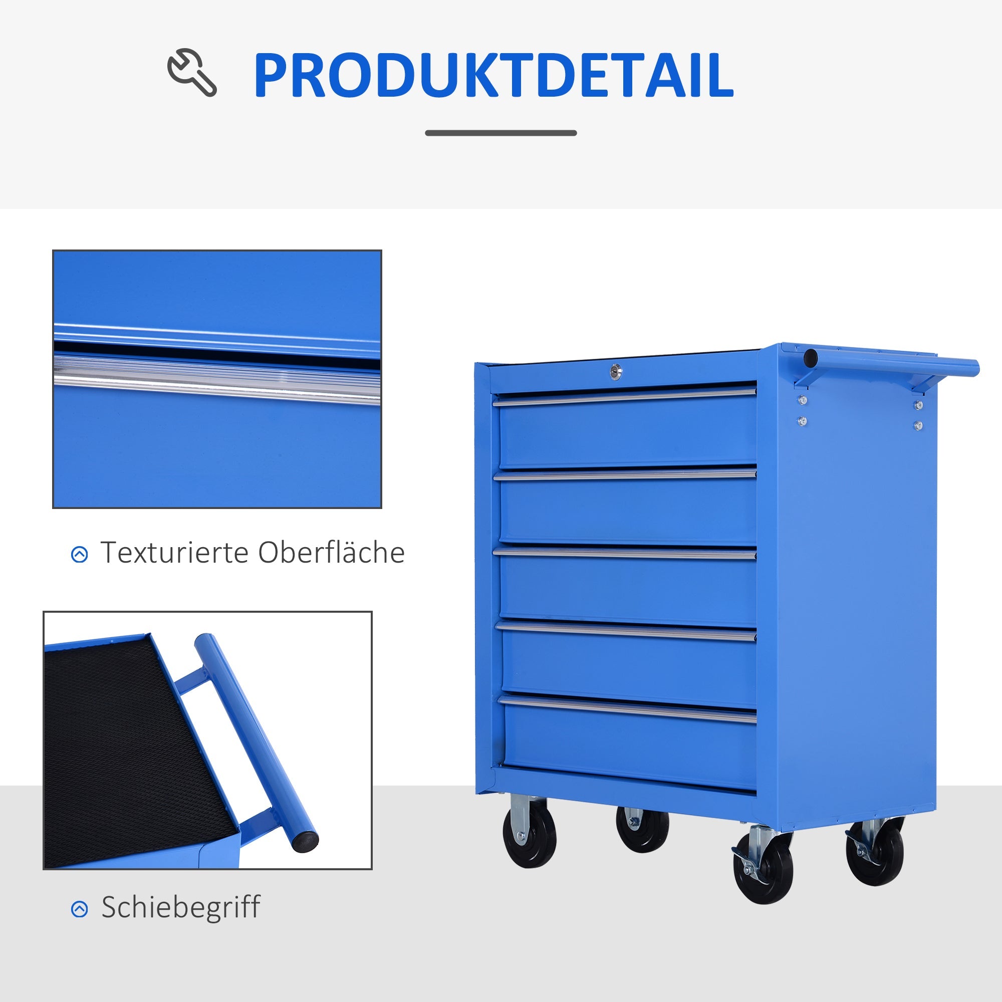 Workshop trolley 5 drawers, mobile tool trolley, red