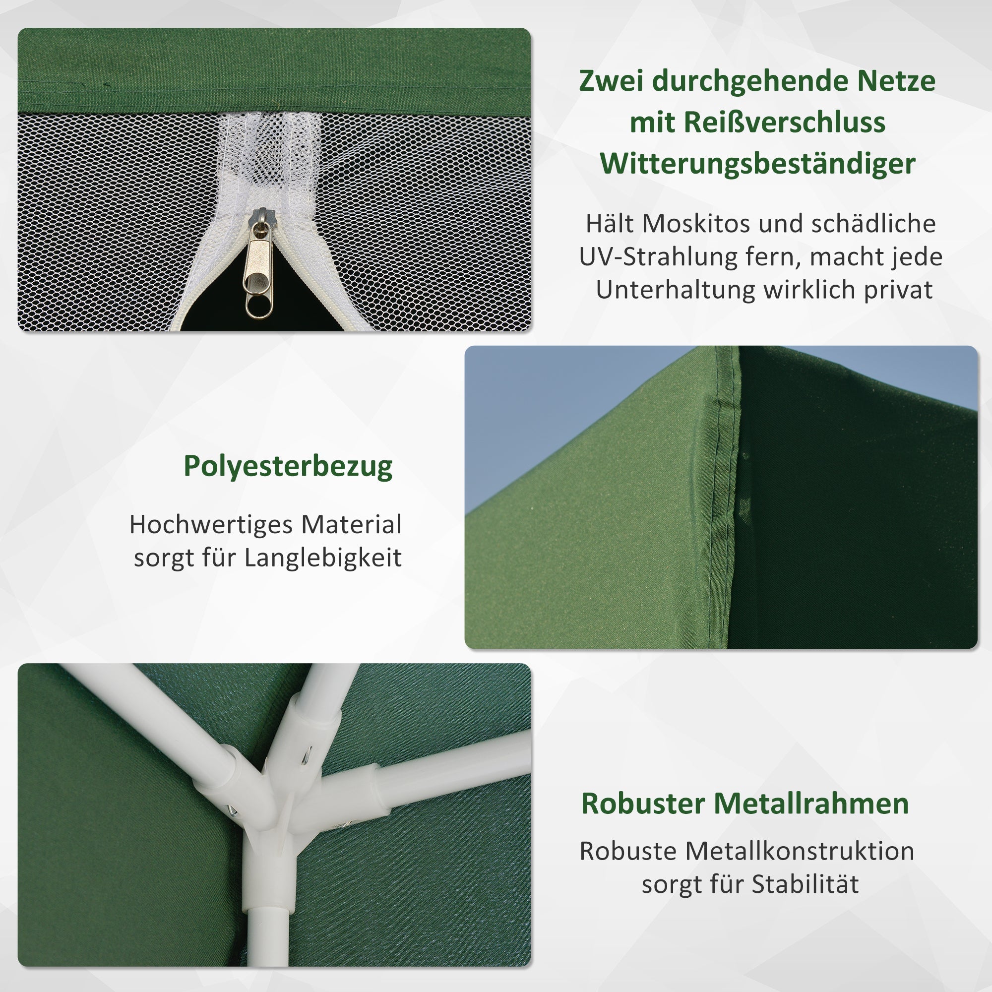 Gartenpavillon Partyzelt 3x3 m Wetterfestes Moskitonetz, Metall & Polyester, Grün
