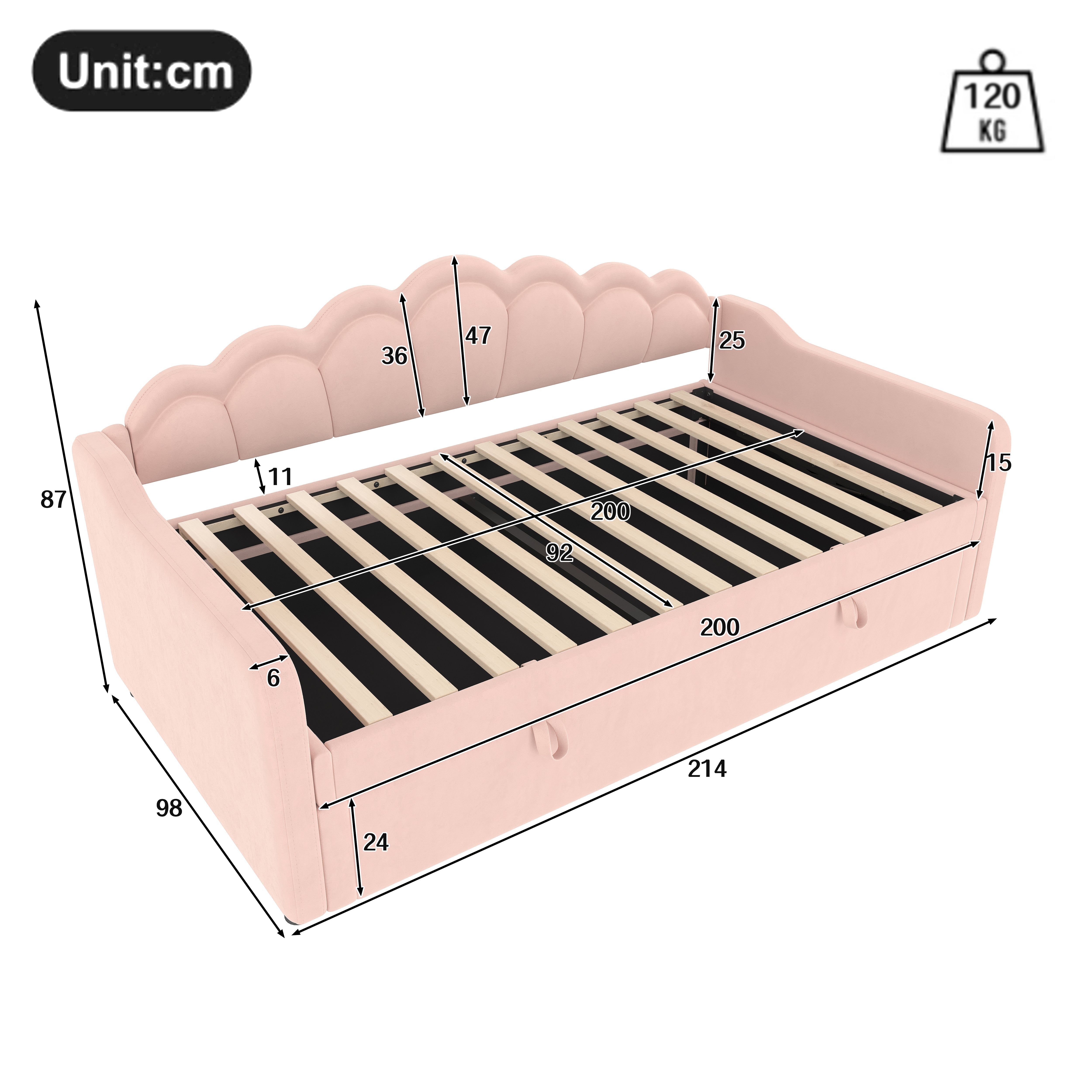 Single pink bed with storage
