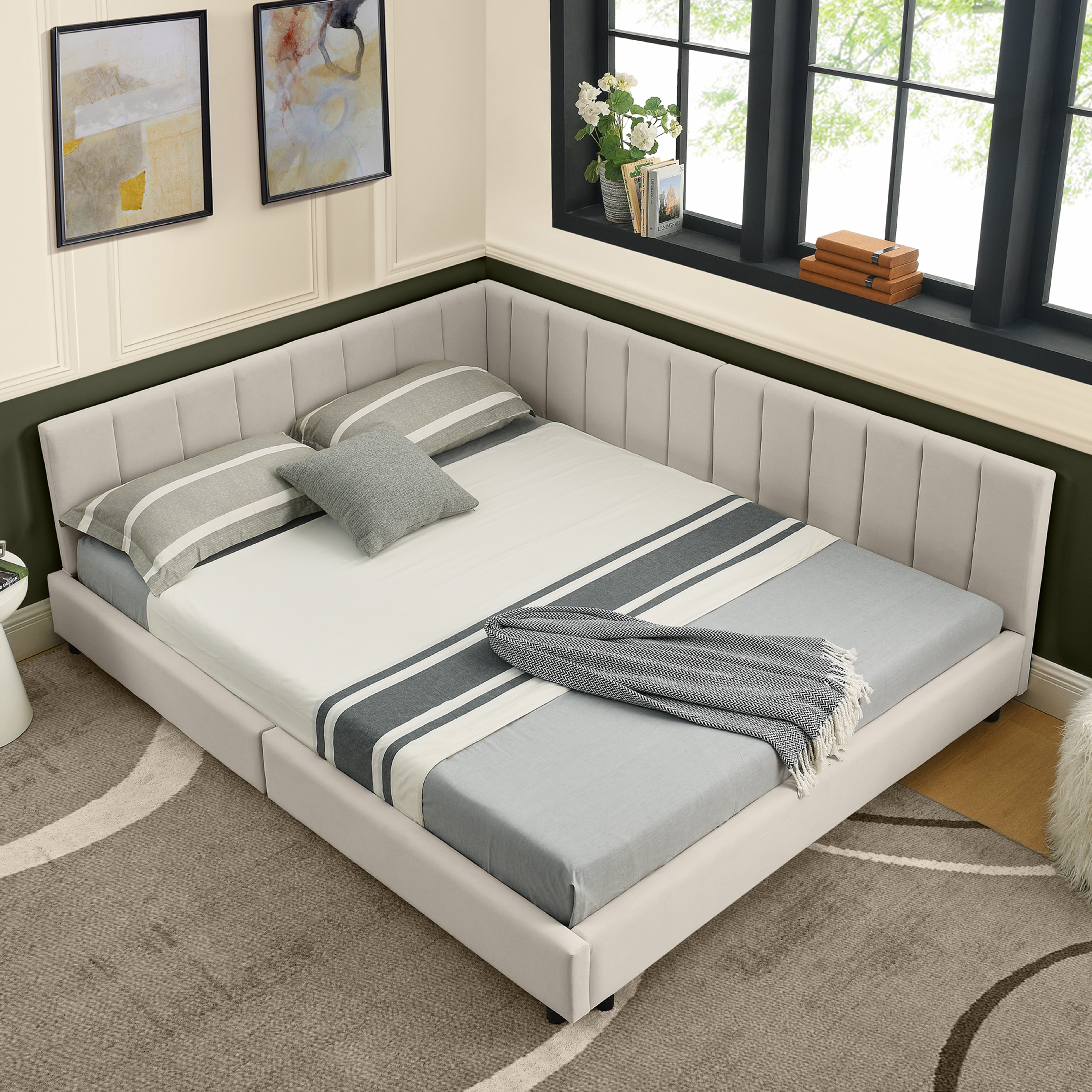 Double Bed High Backrest 160x200cm, Velvet Beige