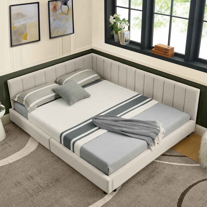 Double Bed High Backrest 160x200cm, Velvet Beige