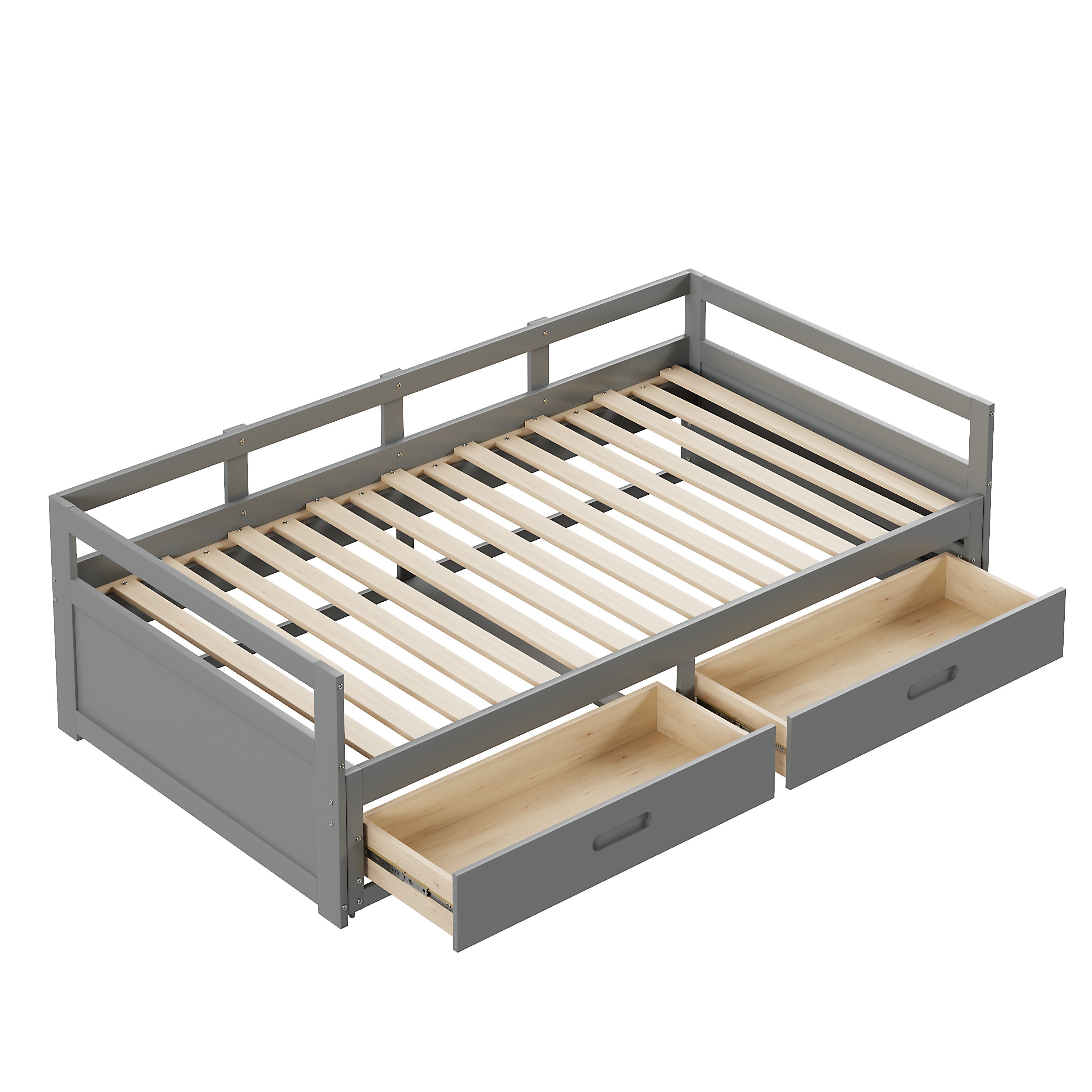 Pull-out Sofa Bed, 90/180*200 cm with Drawers, Pine, Grey