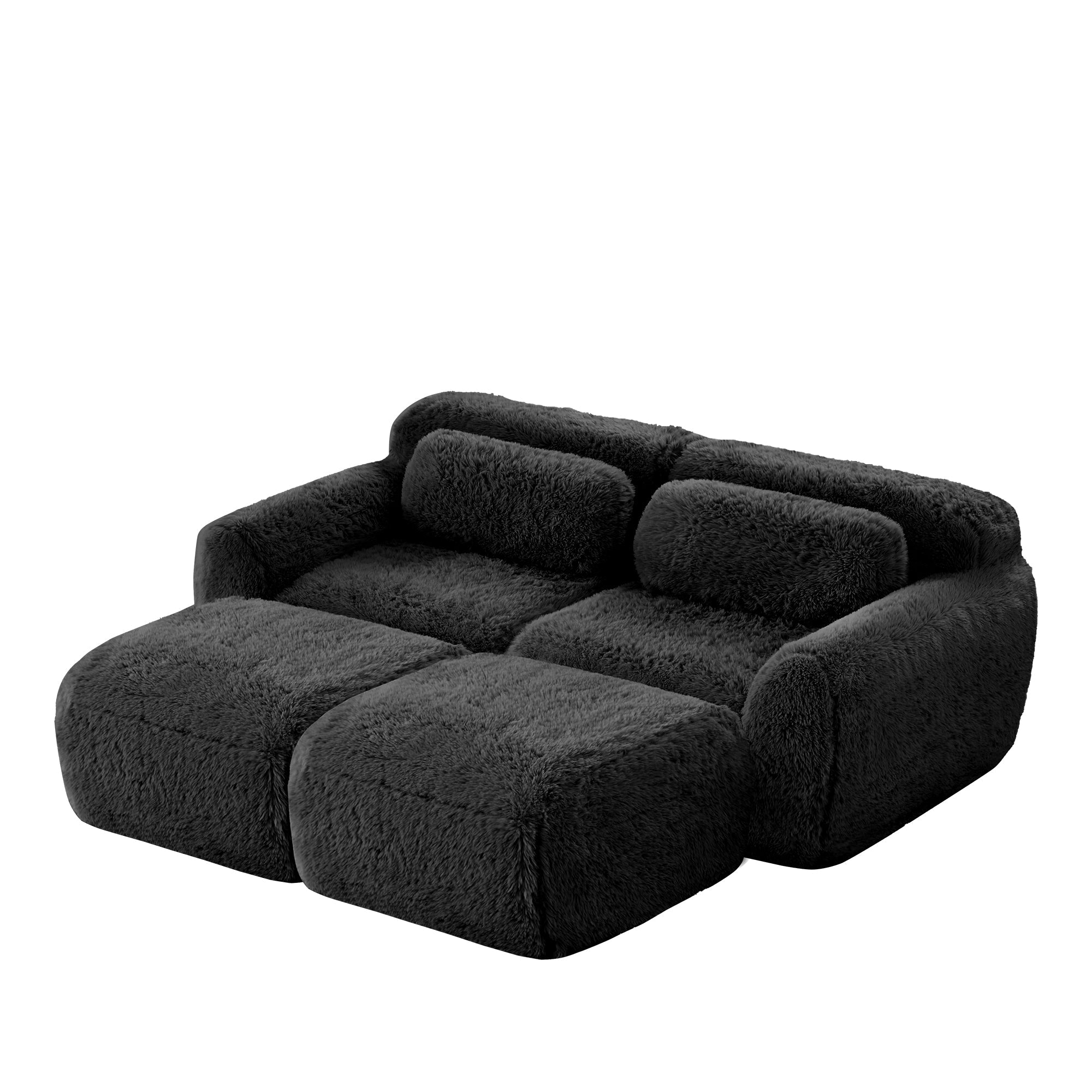 Boneless Cloud Sofas Modular Sleeper Sofa Two-Seater with 2 Ottomans No Assembly Plush Black