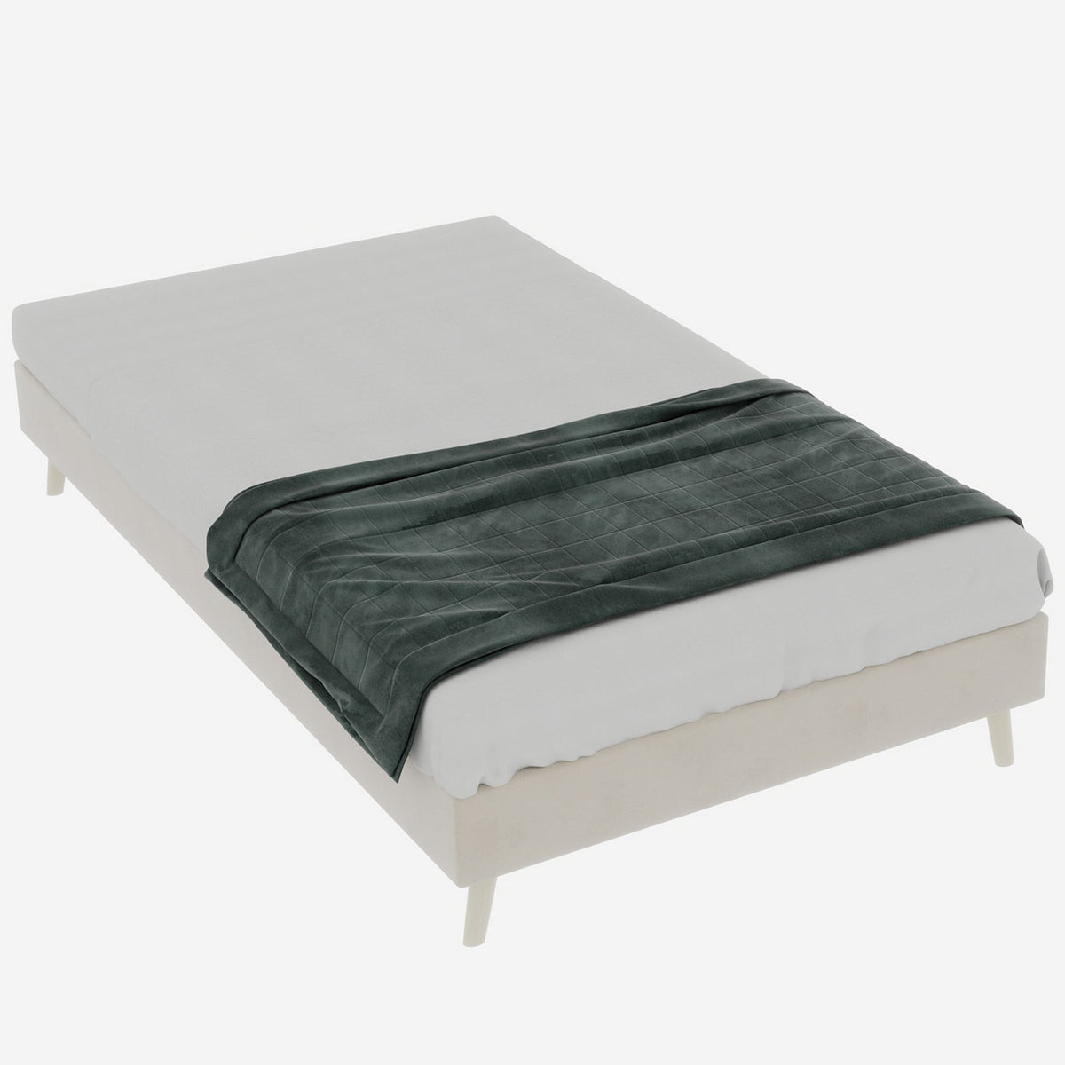 Modern Minimalist Bed Frame 140x200 Low-Profile Base - Beige Dutch Velvet