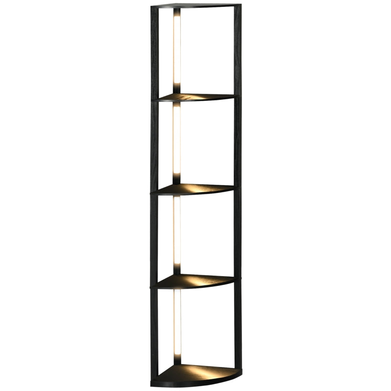 Floor Lamp, LED with 4 Shelves, E27 Socket, 24W, 3 Light Colors, Black