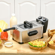 Fritteuse 3L, einstellbarer Thermostat, Edelstahl Silber