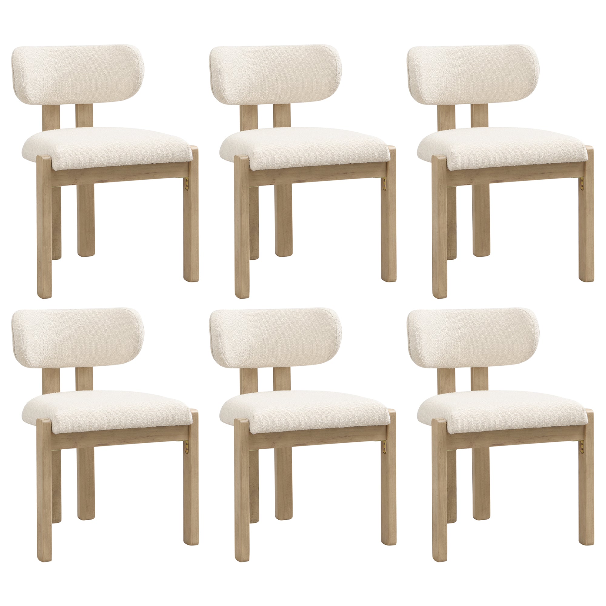 Solid Wood Dining Chairs Set of 6, Modern Bouclé Seating, Natural Color