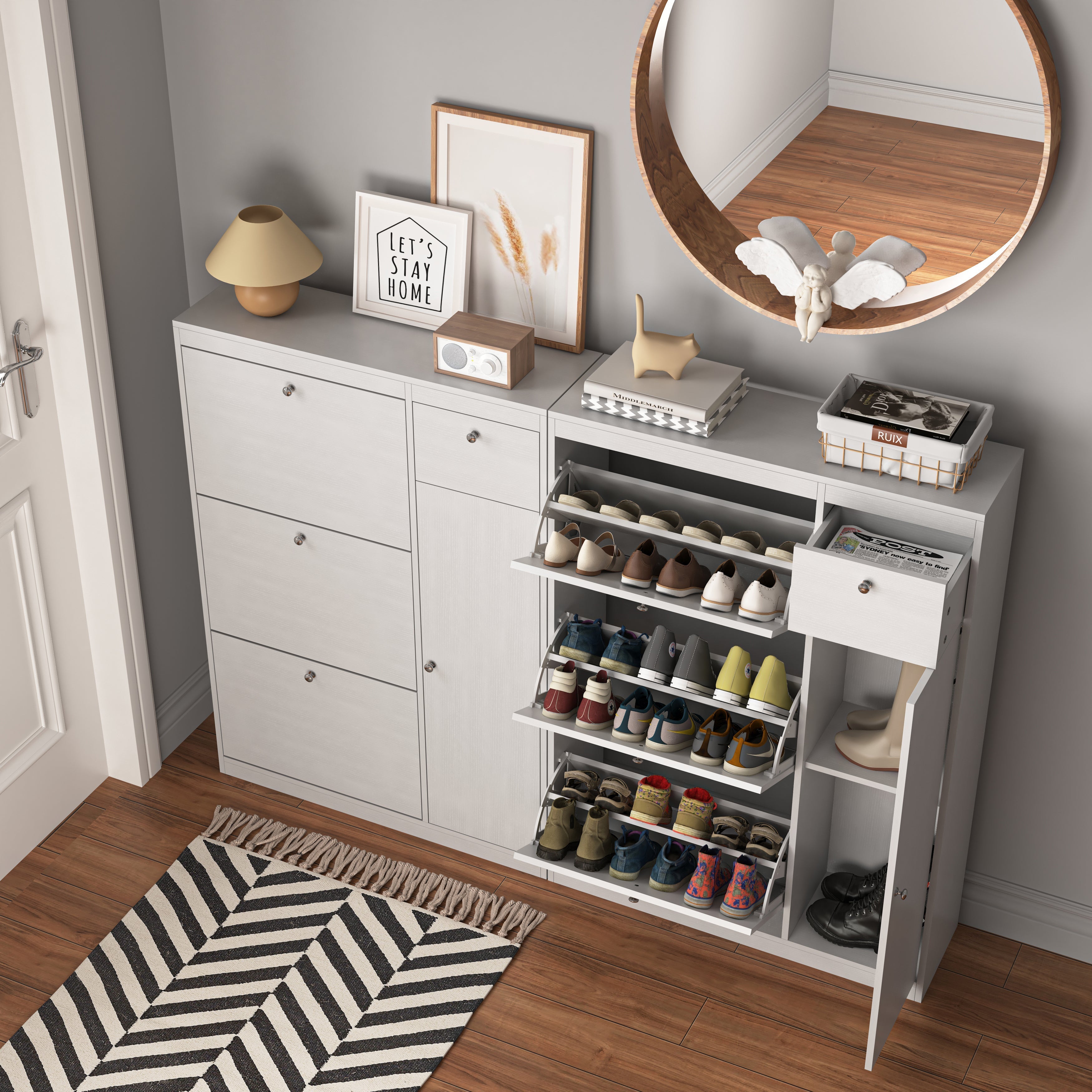 Shoe Cabinet Freestanding 3 Drop-Down Drawers Adjustable Shelf