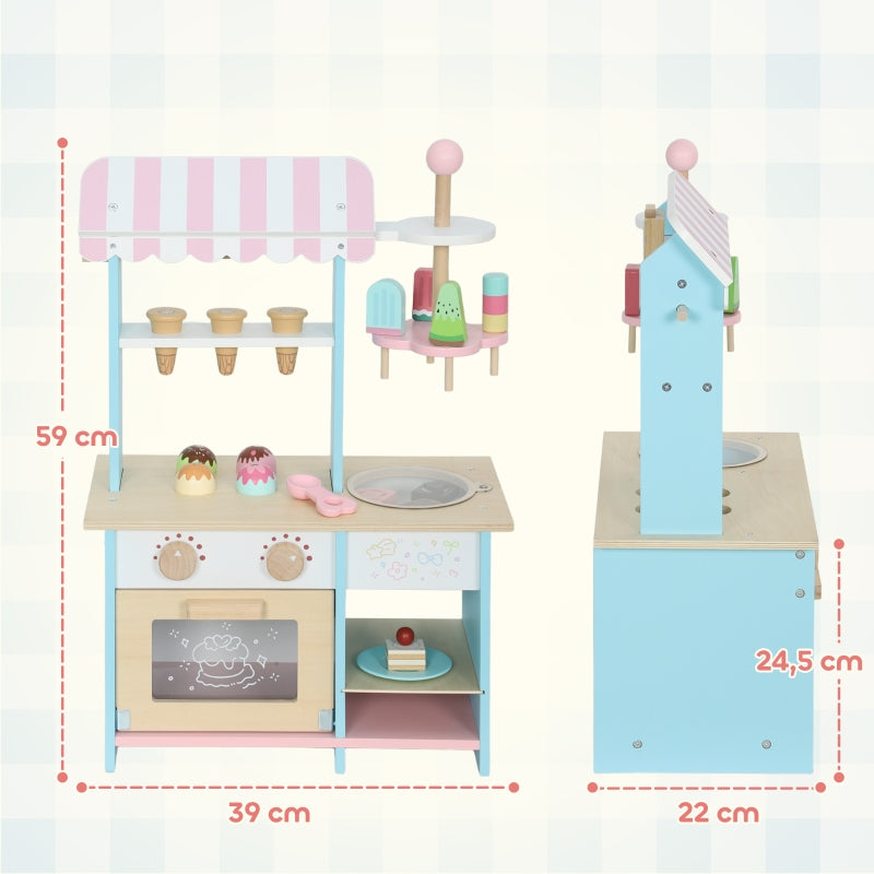 Ice Cream Truck Play Kitchen 17-Piece Set Oven - Light Blue MDF