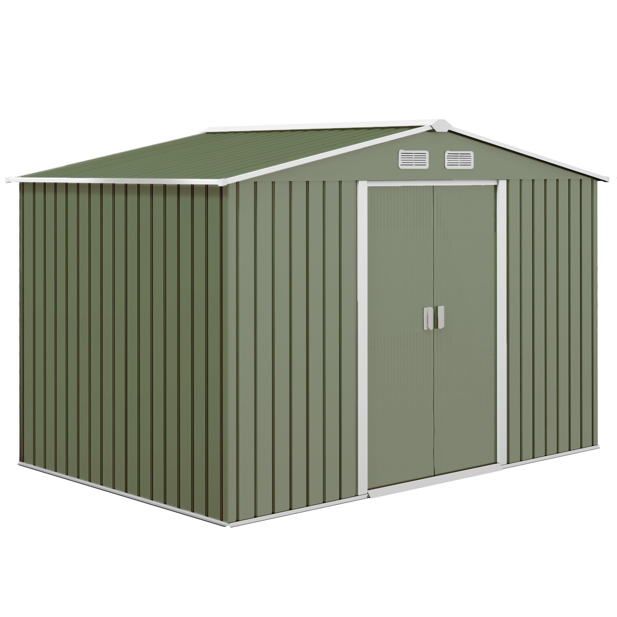 9 x 6ft Garden Shed, Outdoor Tool House Double Doors Ventilation, Light Green Metal