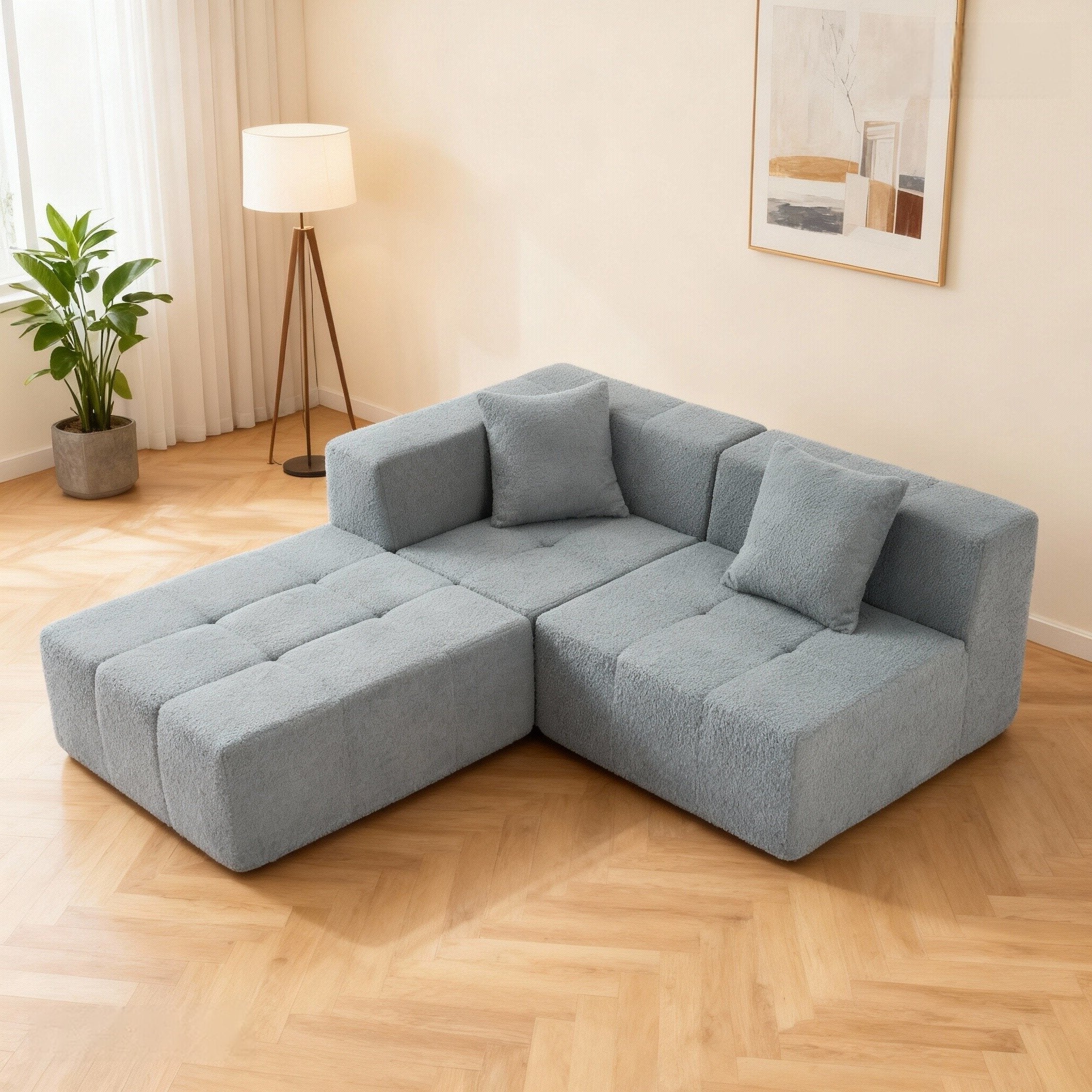 Shaped Convertible Modular Couch 3-Seat Boneless No Assembly - Gray