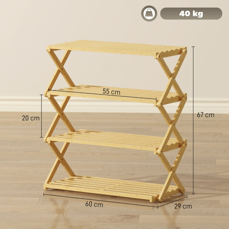 Shoe Rack 4-Tier 12-Pair Storage 60x29x67cm - Bamboo Natural