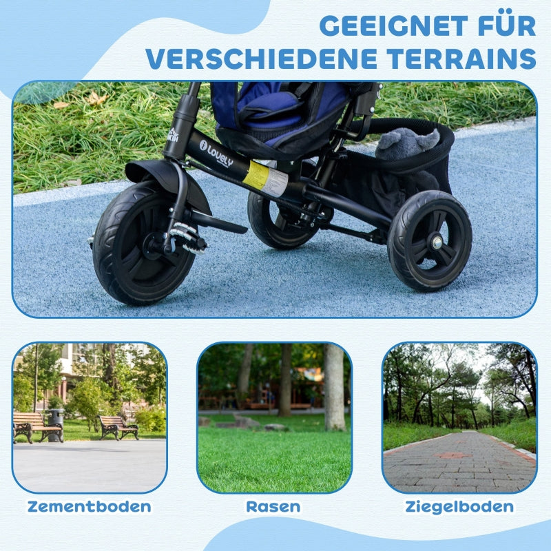 6-in-1 Tricycle with Push Bar and Sun Canopy, Dark Blue