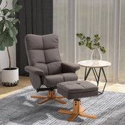 Reclining Armchair Footstool Storage Swivel, PU Wood Frame, Brown