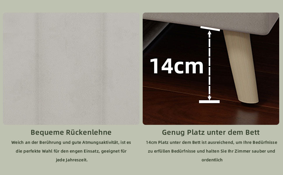 Modernes minimalistisches Bettgestell, 90x200 cm flaches Gestell, beiger holländischer Samt