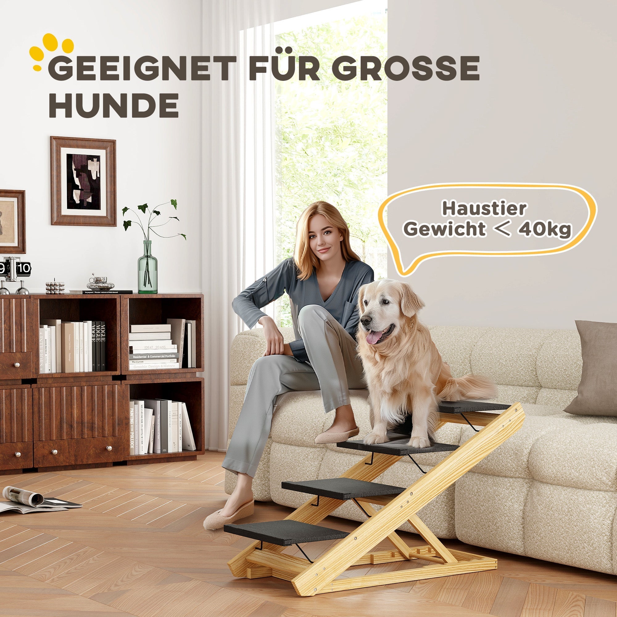 Dog Stairs & Ramp 2-in-1 Foldable 4-Step Height Adjustable Non-Slip