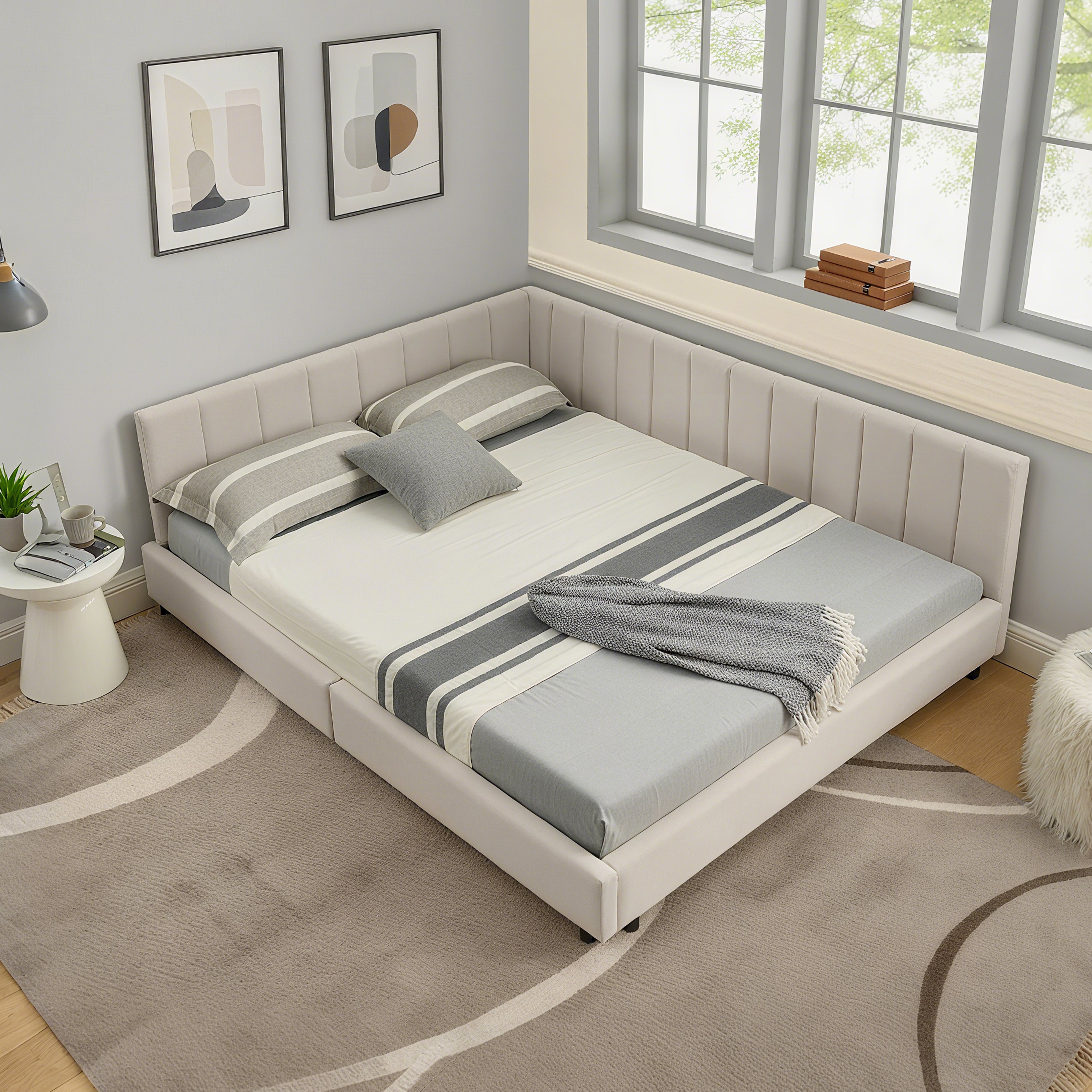 Double Bed High Backrest 160x200cm, Velvet Beige