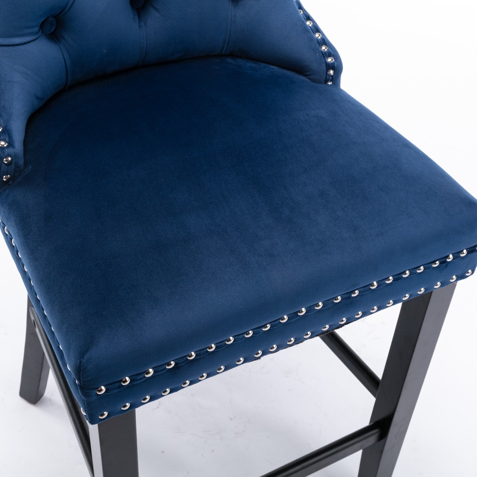 Barstools Set of 2 Velvet Upholstered Button Tufted Wooden Legs - Blue