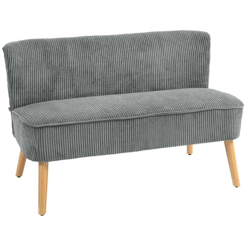 Modern Double Seat Sofa Wood Frame High Back Corduroy Grey