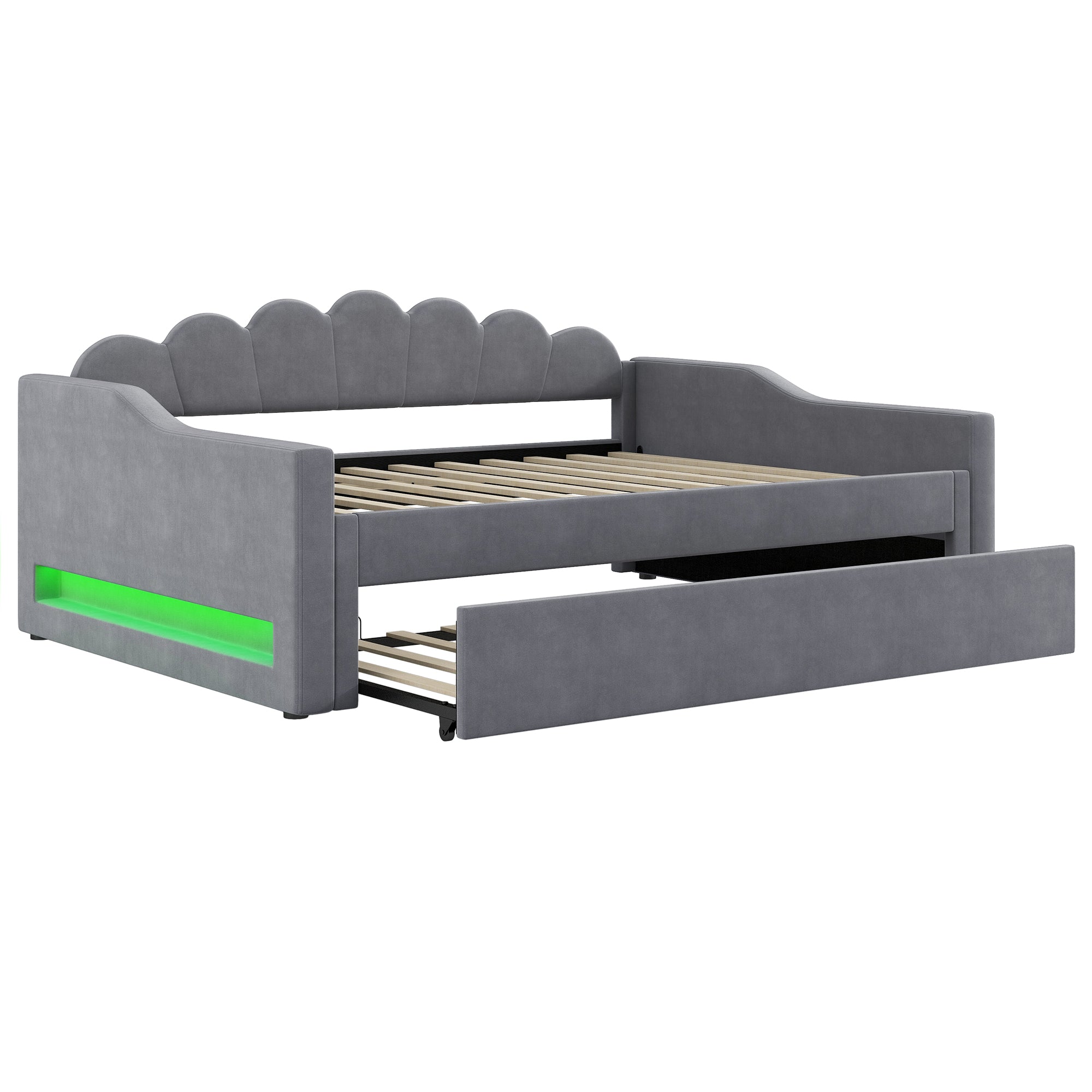 Daybed Upholstered 140x200cm LED Pull-out Bed - Grey