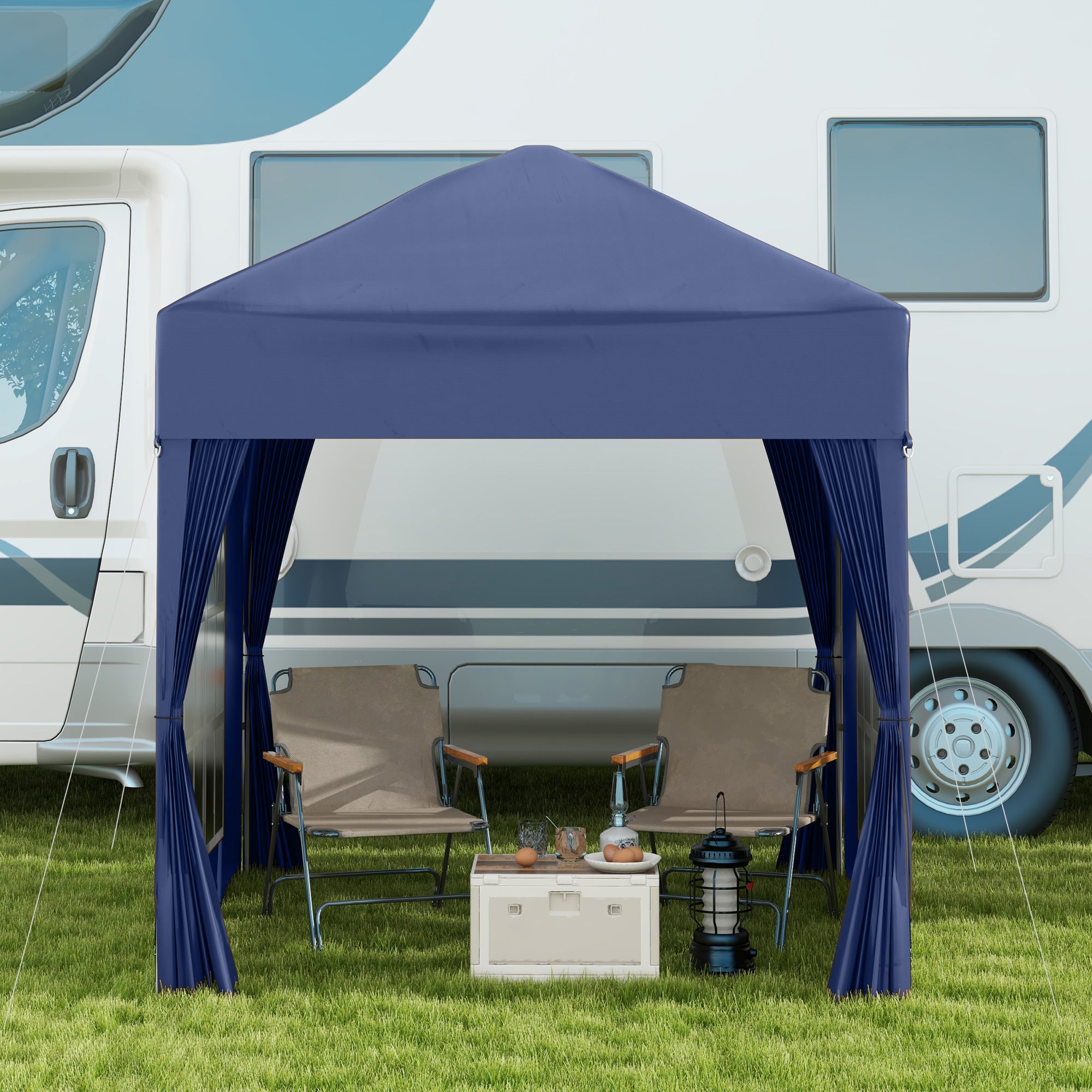 2x2m Folding Gazebo Marquee 4 Side Panels Window Door Oxford Metal