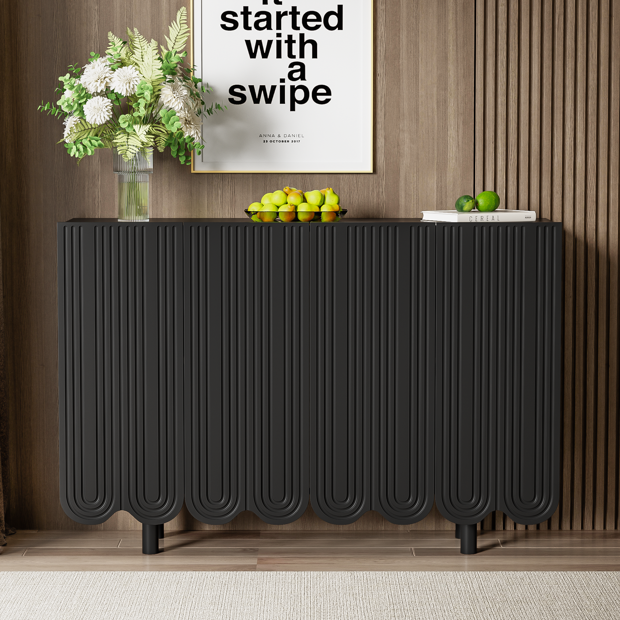 Sideboard with Teardrop-Shaped Molded Doors and Buffer Hinges