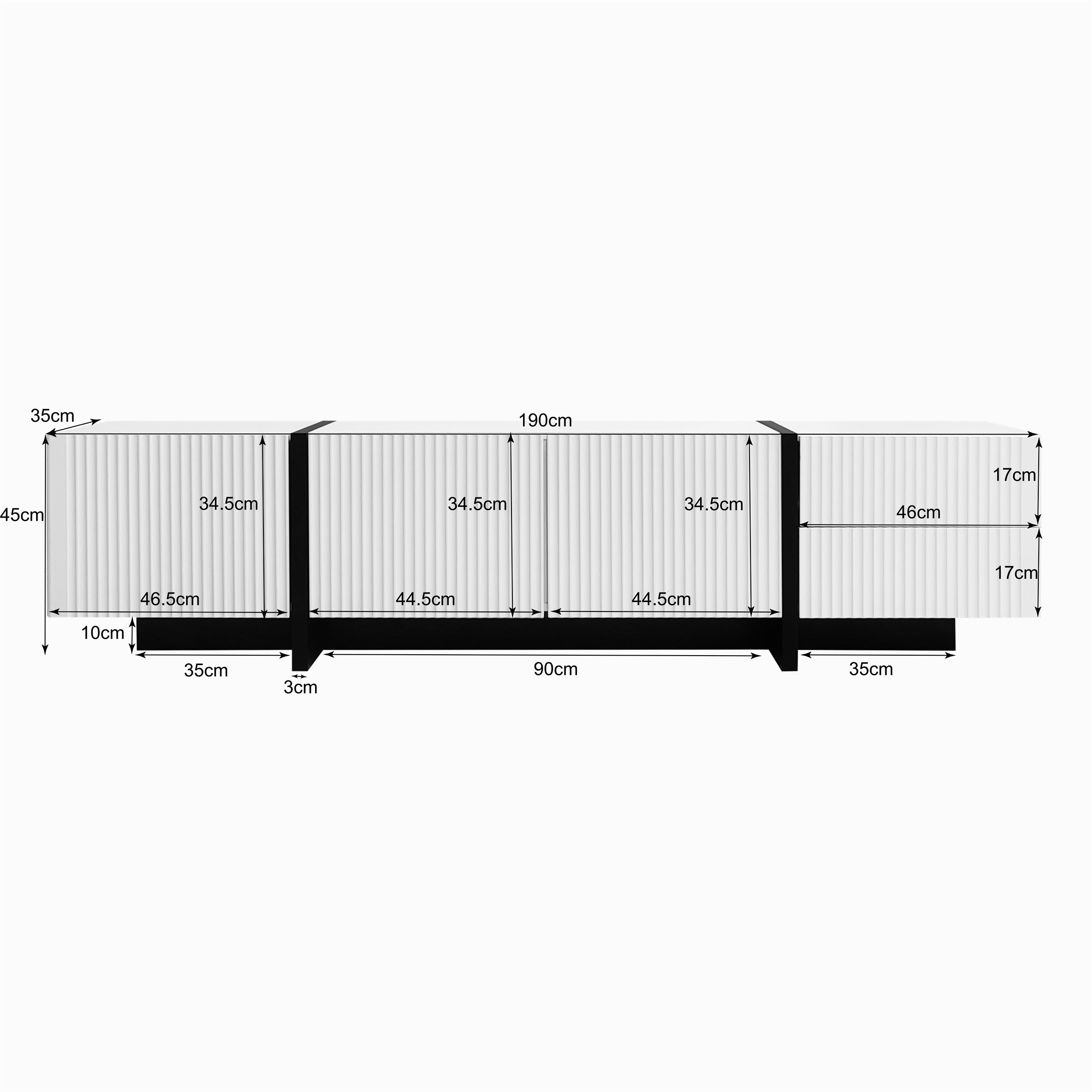 TV Cabinet, 190 cm with 3 Doors & 2 Drawers, White + Black