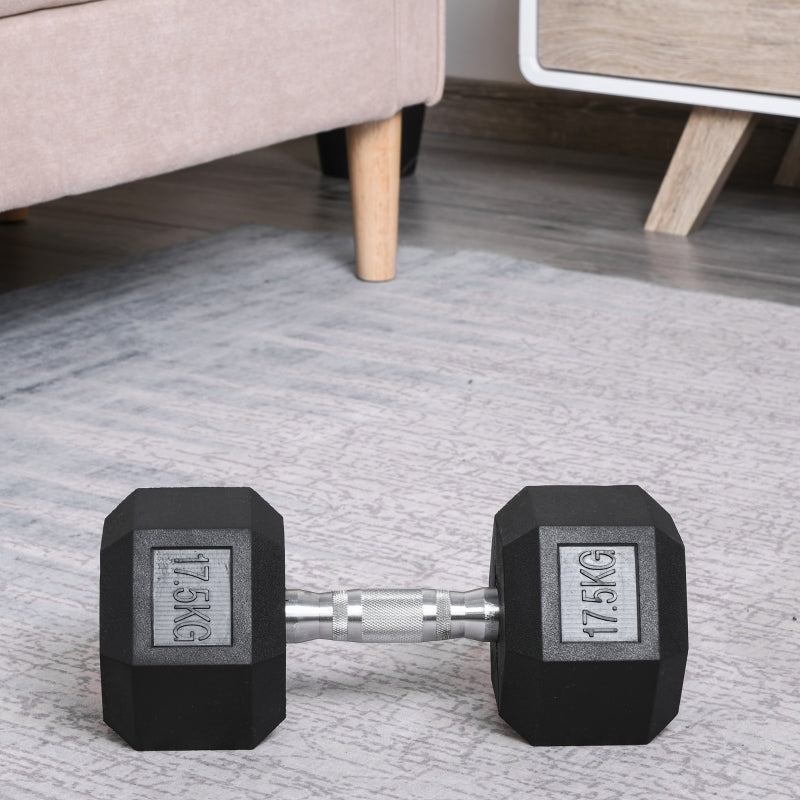 Dumbbell 17.5KG Single Hex Portable Hand Weight Rubber
