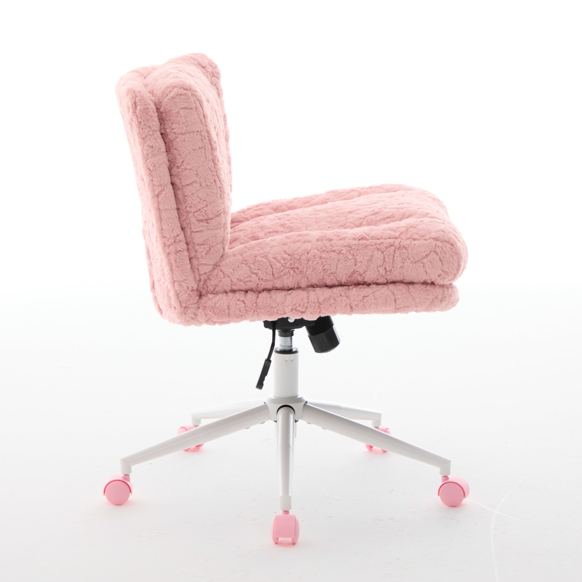 Wider Seat Office Chair with Swivel Adjustable Metal Base, Pink Artificial Rabbit Hair