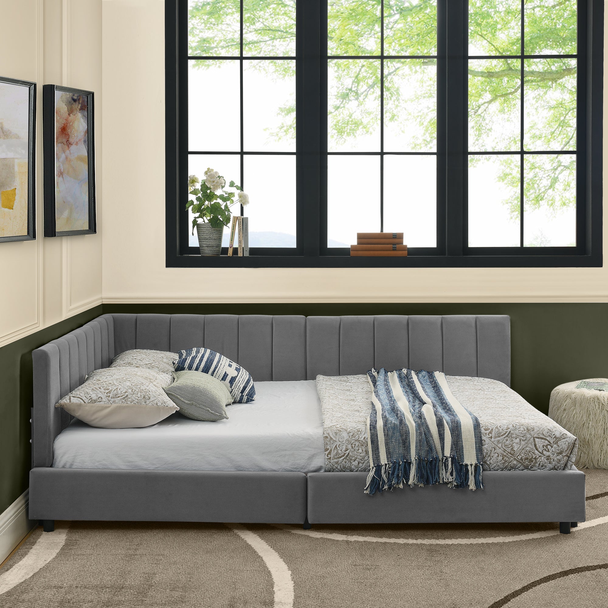 Double Bed High Backrest 160x200cm, Dark Grey Velvet