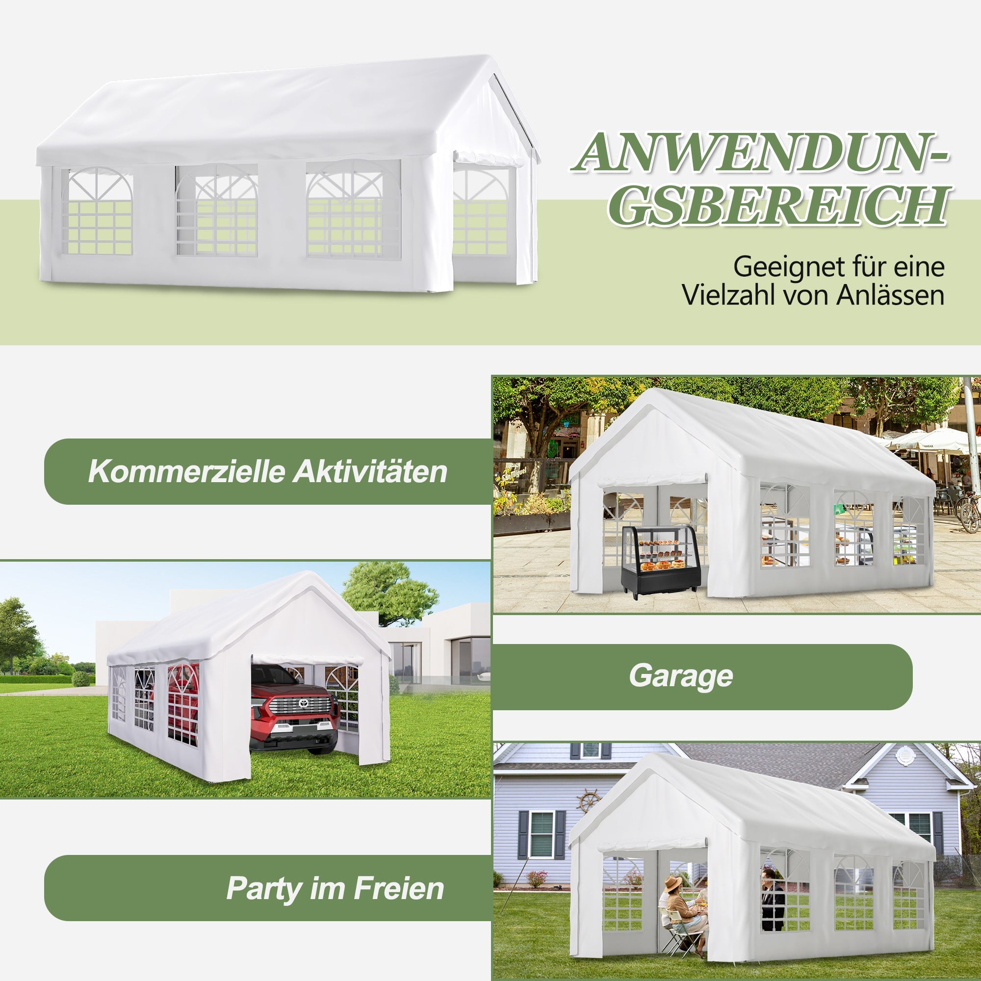 Carport Tent Garage 3x6m Large Winterproof with Roll-up Door & Removable Walls