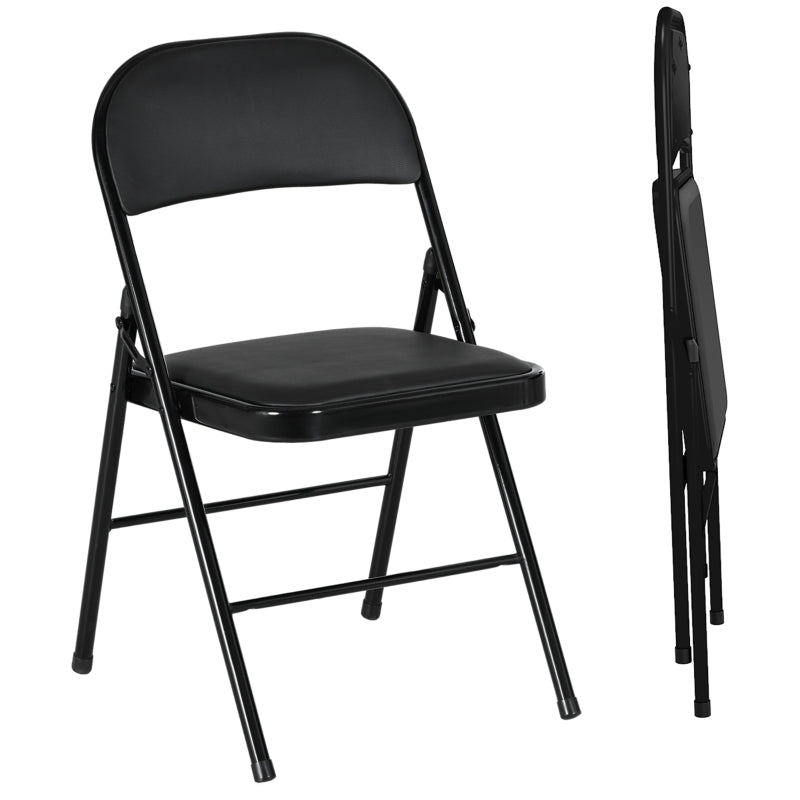 Folding Chairs, Set of 2, Portable Office Reception, Faux Leather, Black