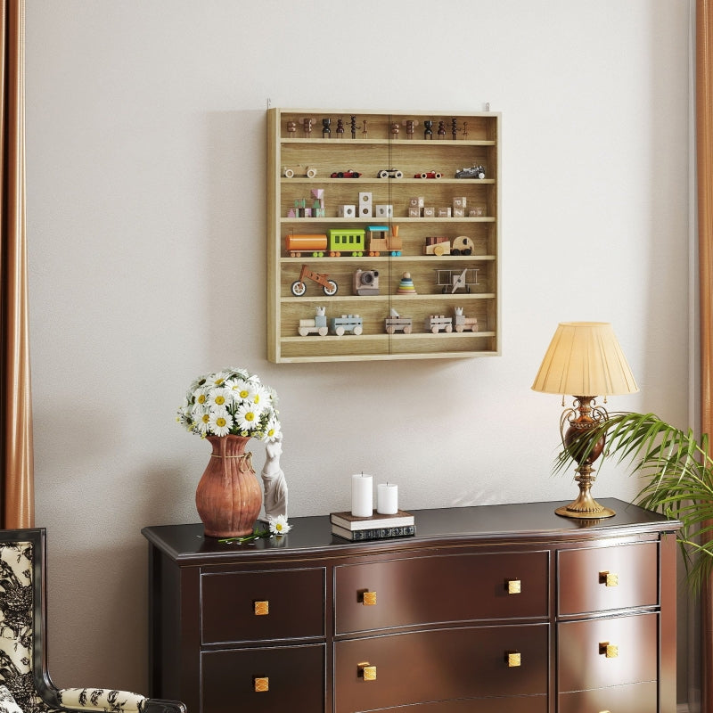 Six Shelf Display Cabinet with Glass Doors, Oak