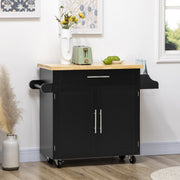 Kitchen Cart Serving Trolley with Worktop, Spice Rack, Towel Holder, Wood