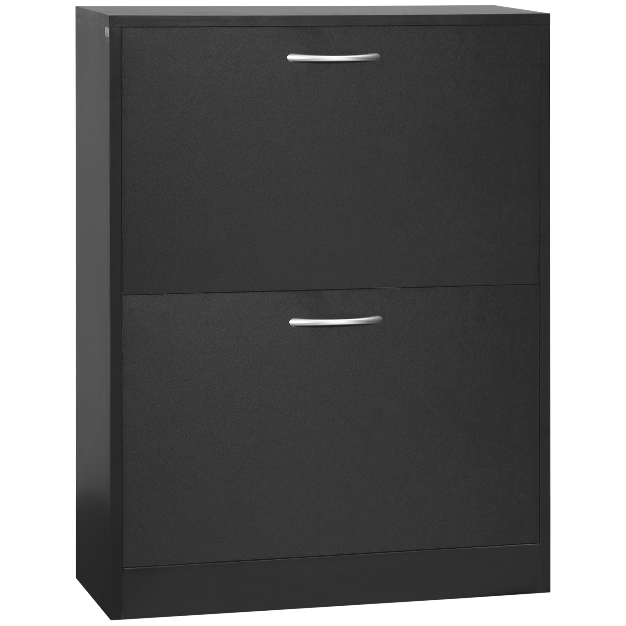 2 Drawer Shoe Cabinet, Slim with Flip Doors for 12 Pairs of Shoes, Black