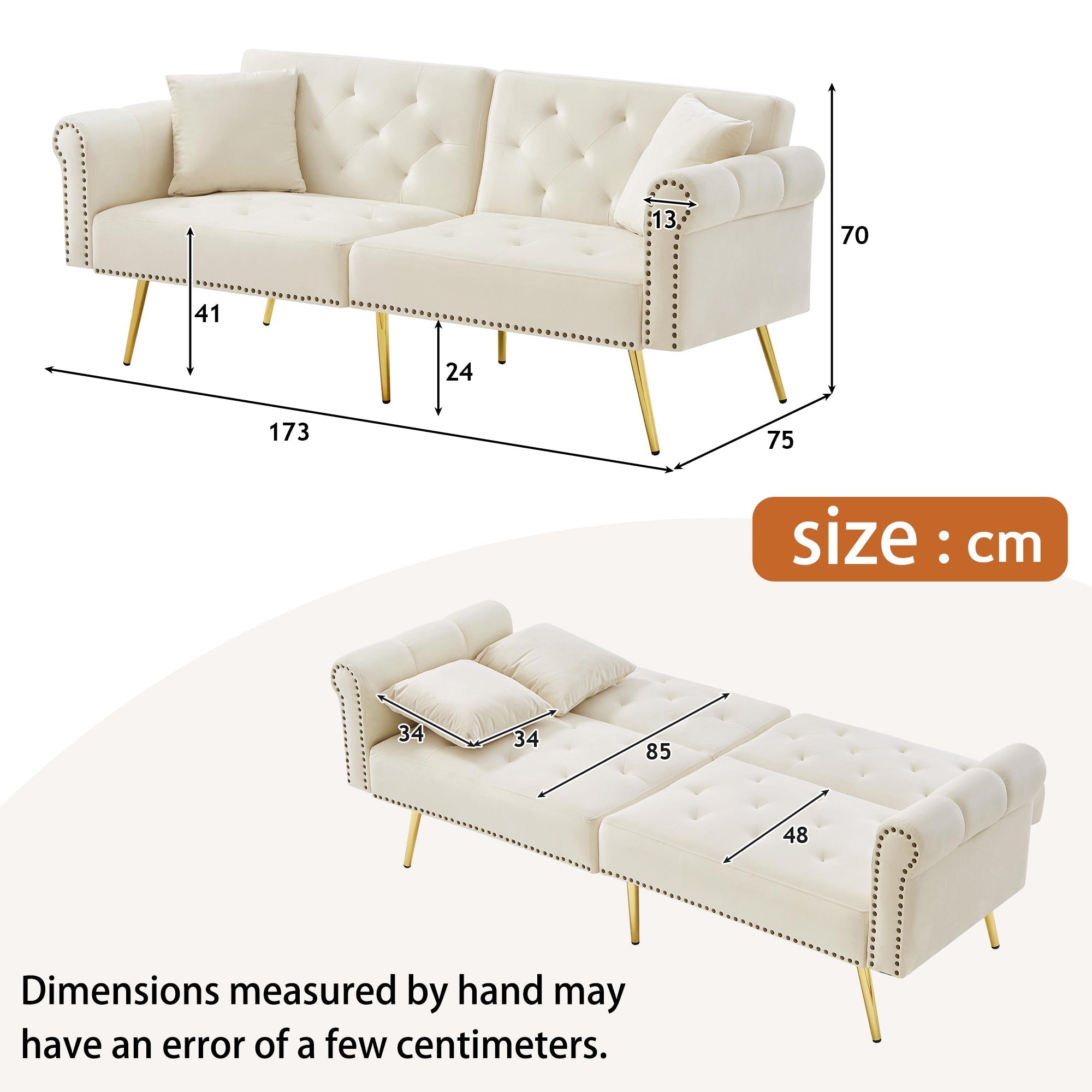 Modernes 2-Sitzer Schlafsofa mit 3-fach verstellbarer Rückenlehne, Samt