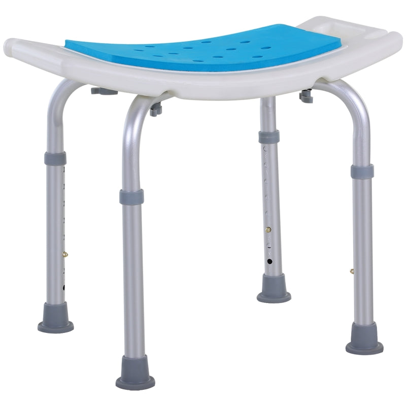 Bath Stool Chair, 6-Level Adjustable Shower Non-Slip Padded Seat, Aluminium Blue