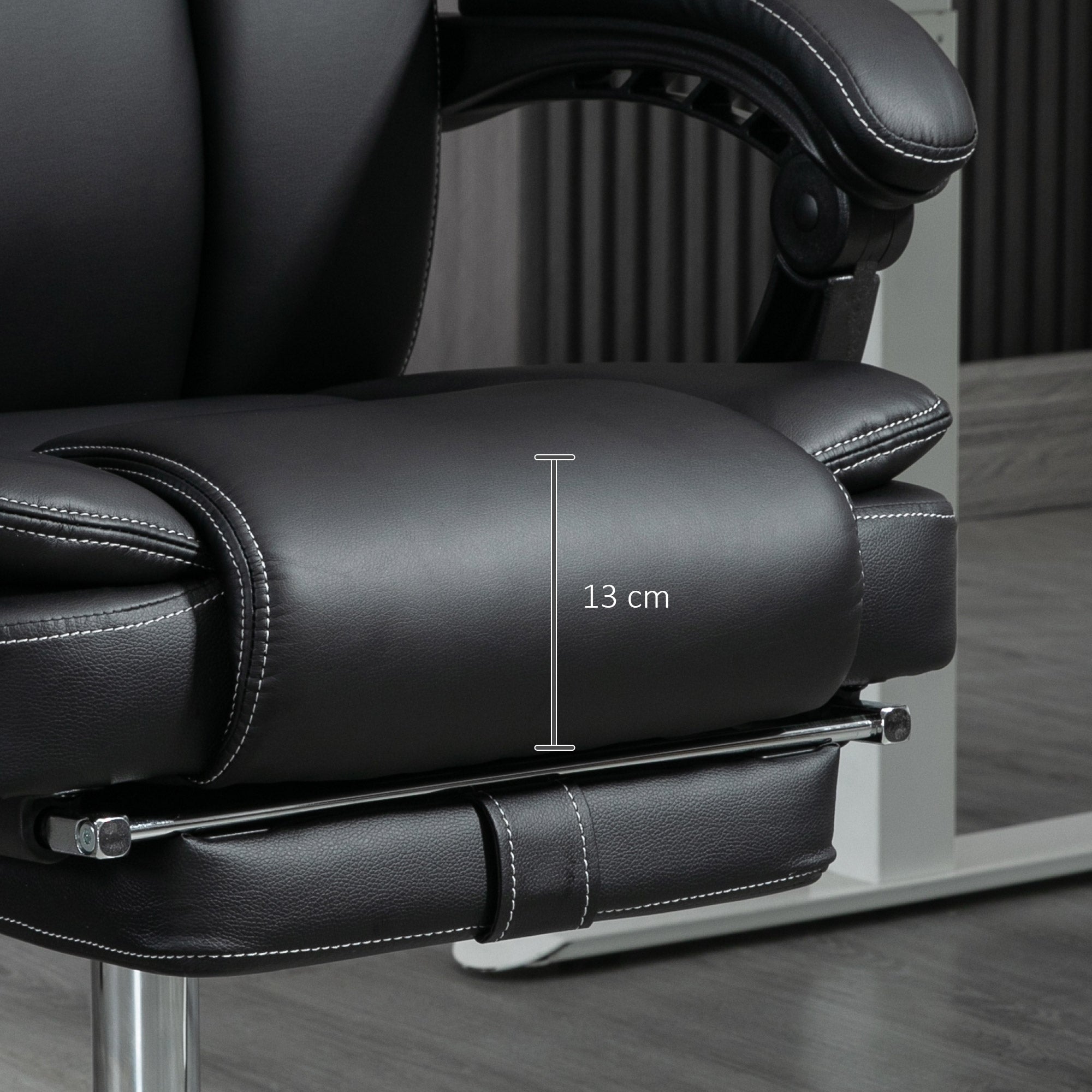 Six Point Vibrating Massage Office Chair with Recline and Footrest, Faux Leather Black