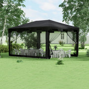 Pavilion Party Tent 4x3m Garden with Mesh Side Walls, Metal PE Dark Grey